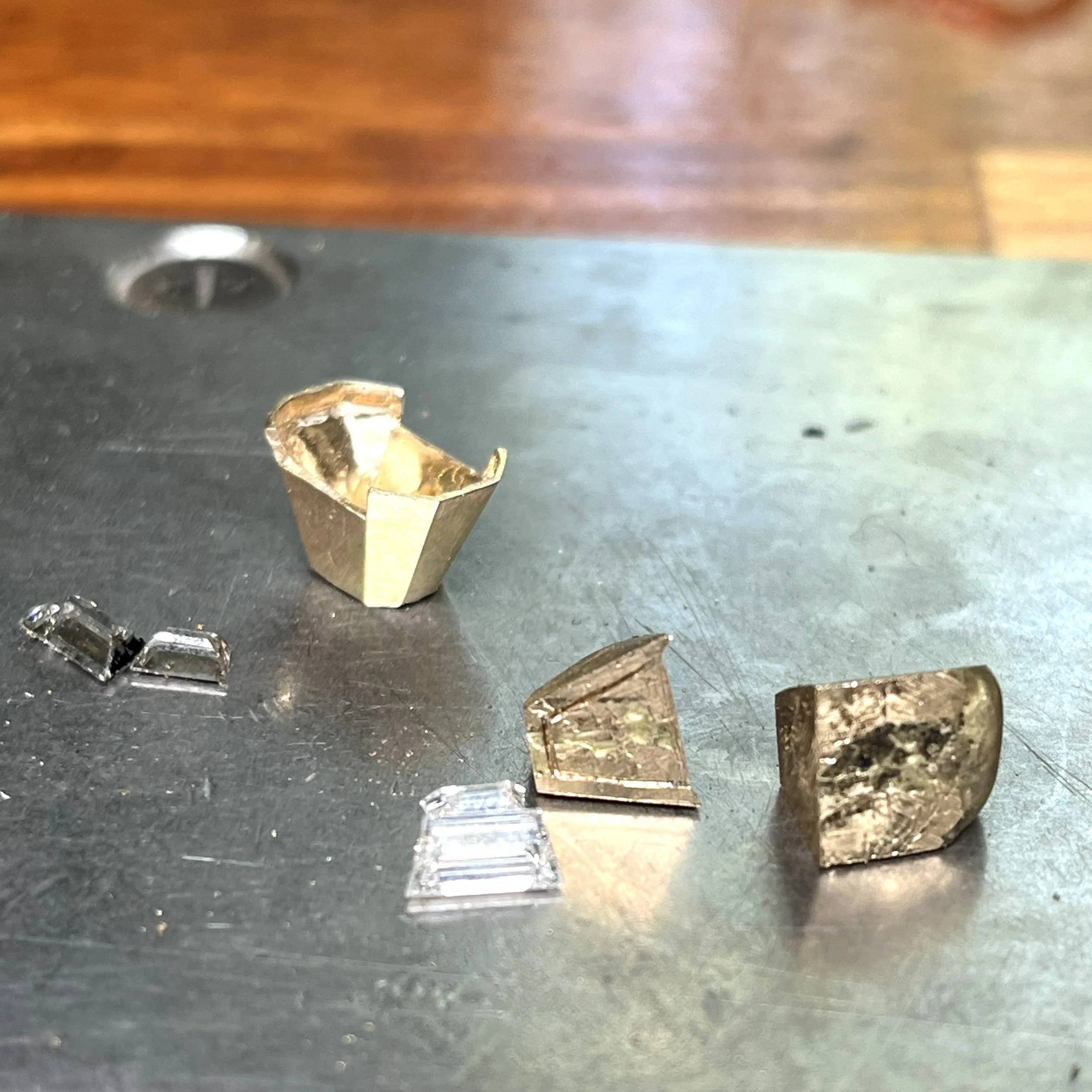 Handmade 18ct yellow gold sapphire engagement ring in progres