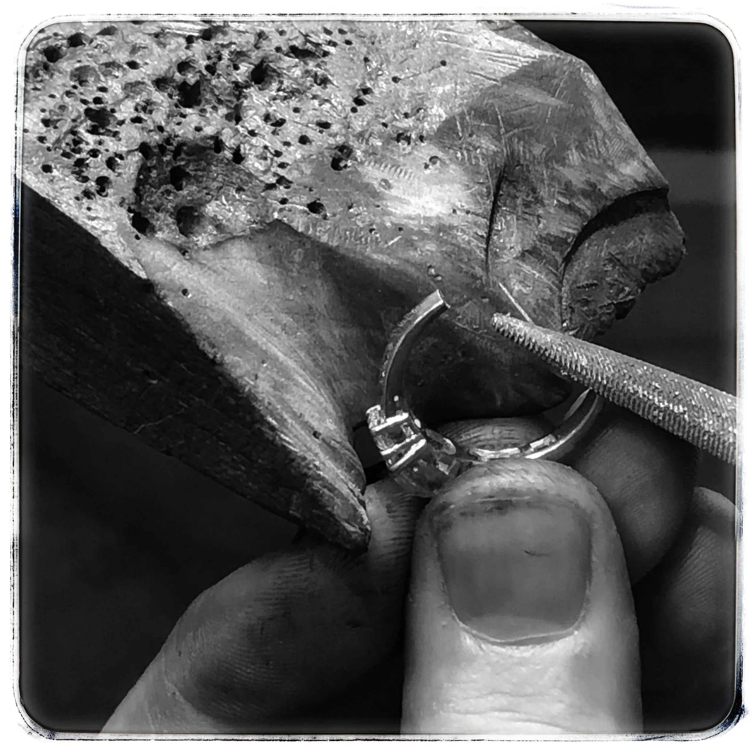 Ring being repaired at the jeweller’s benchk begins