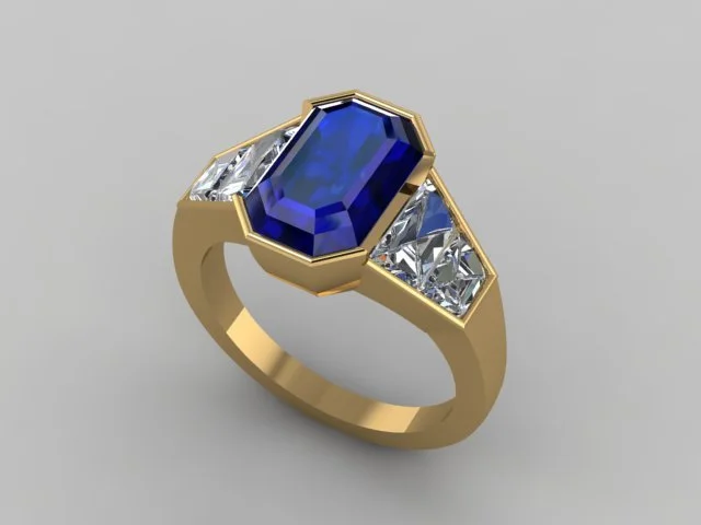 CAD render of a bespoke sapphire engagement ring