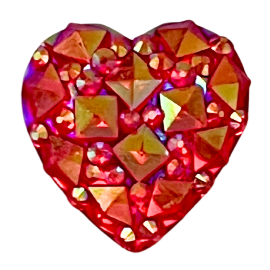Sparkly red studded rhinestone heart charm by CharmyKidz for customizable hair accessories