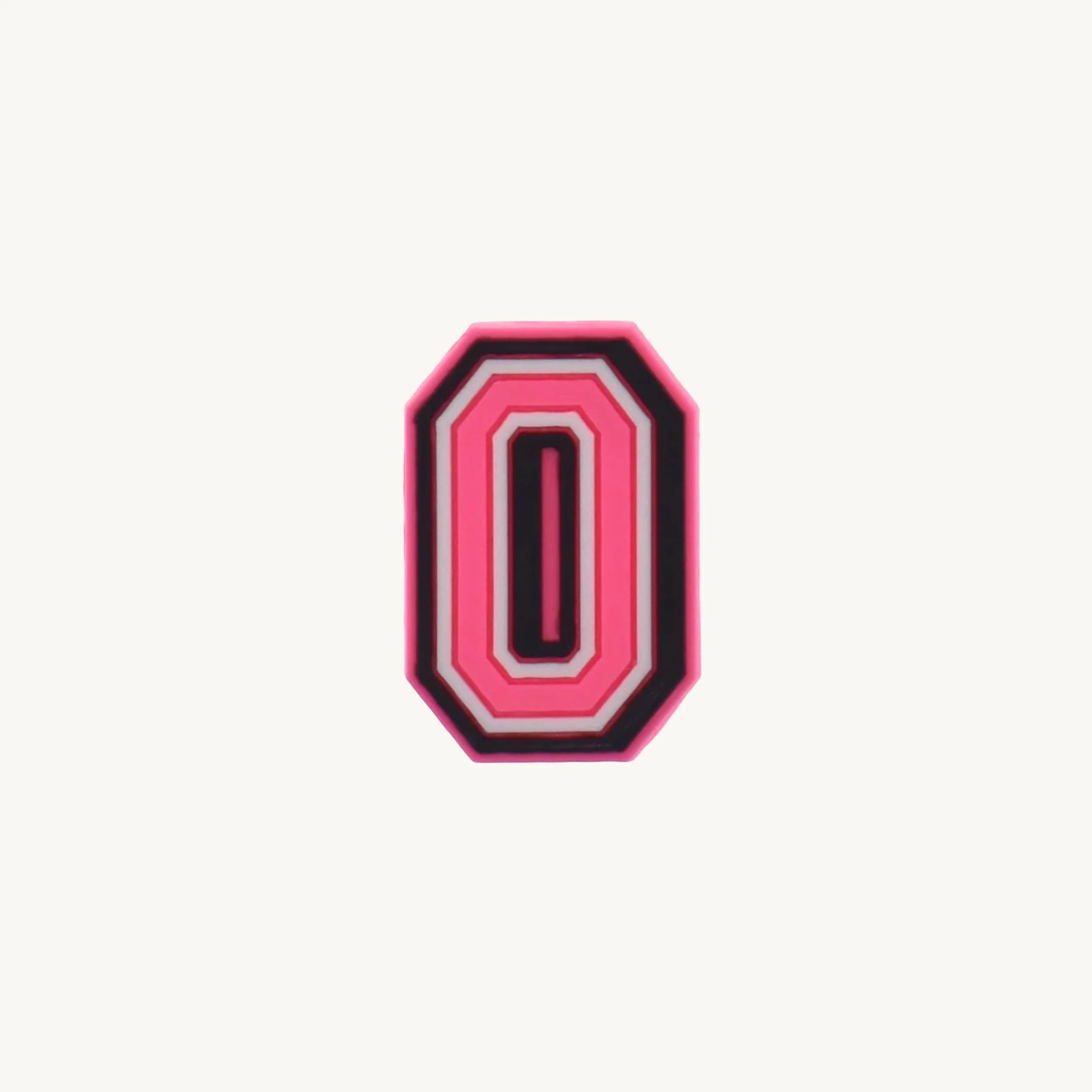Pink varsity initial letter O charm by CharmyKidz for customizable hair accessories