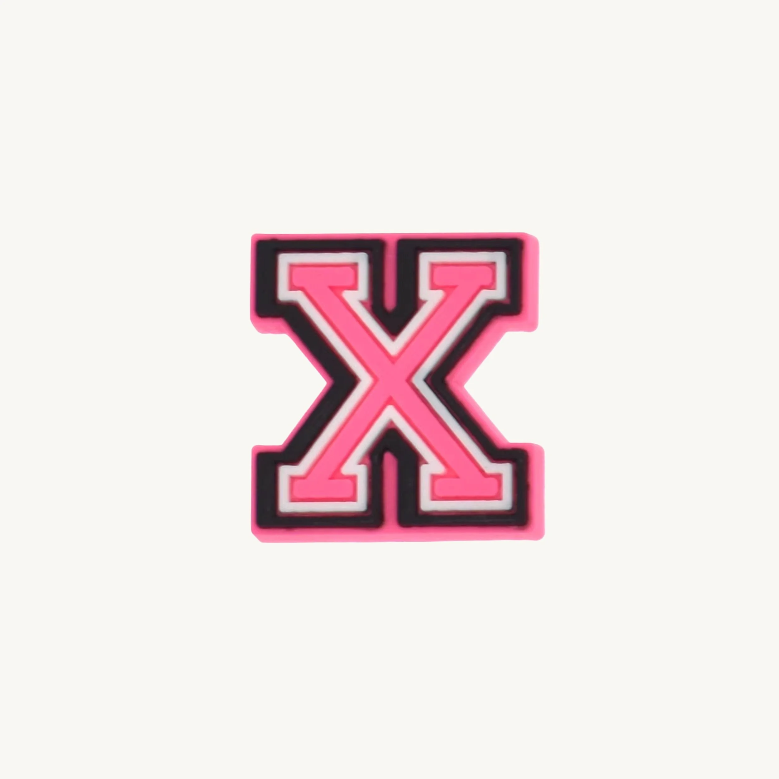 Pink varsity initial letter X charm by CharmyKidz for customizable hair accessories