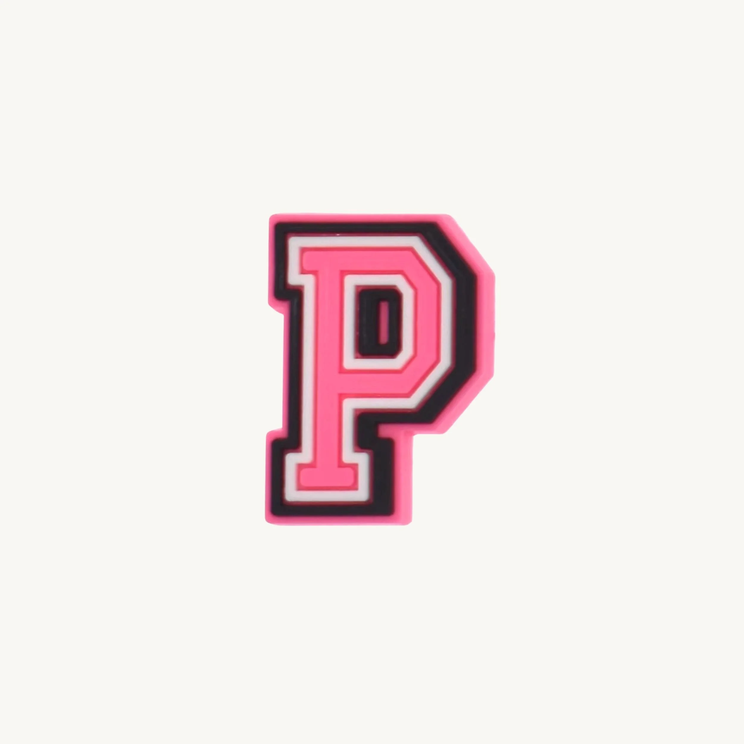 Pink varsity initial letter P charm by CharmyKidz for customizable hair accessories