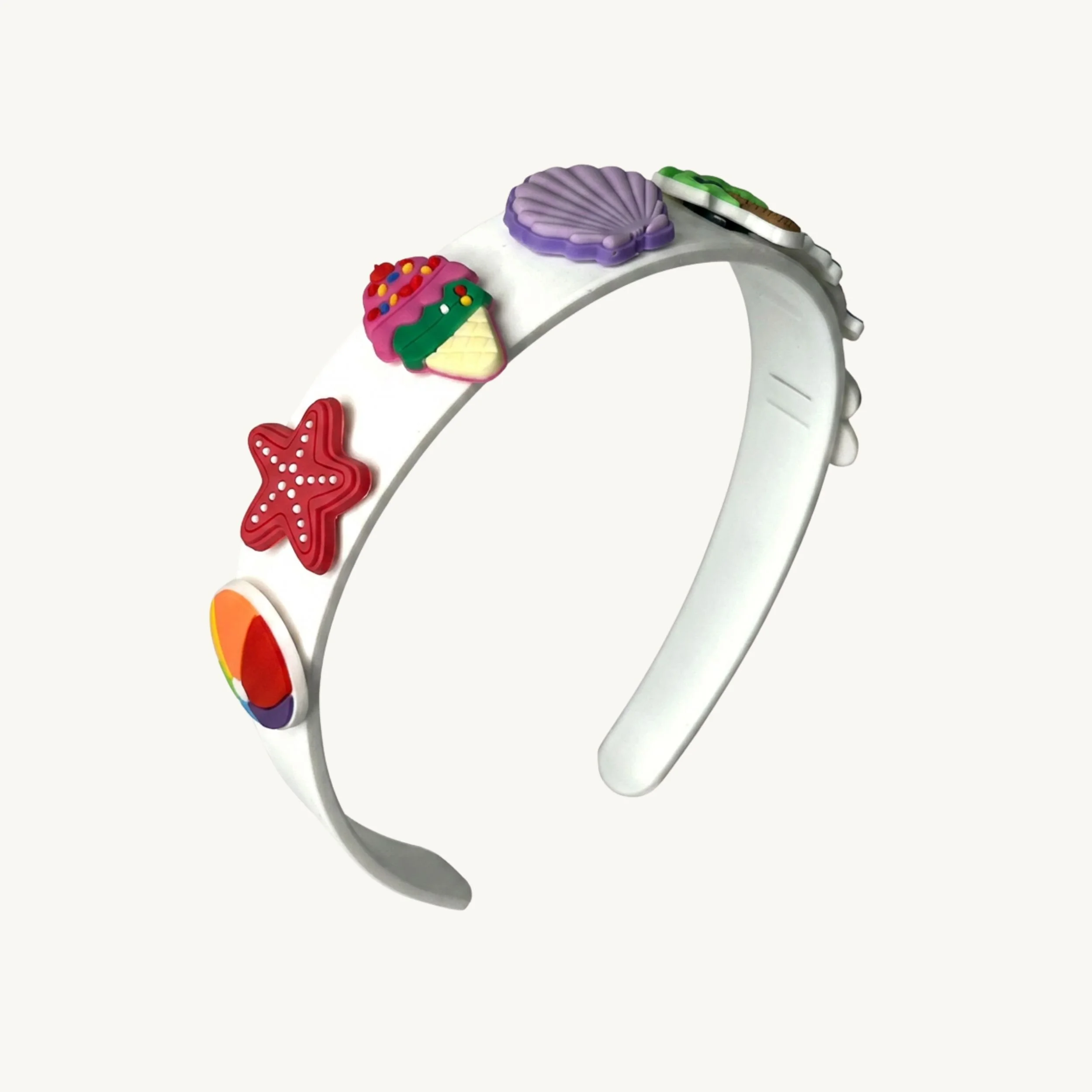 White charm headband set by CharmyKidz for customizable hair accessories