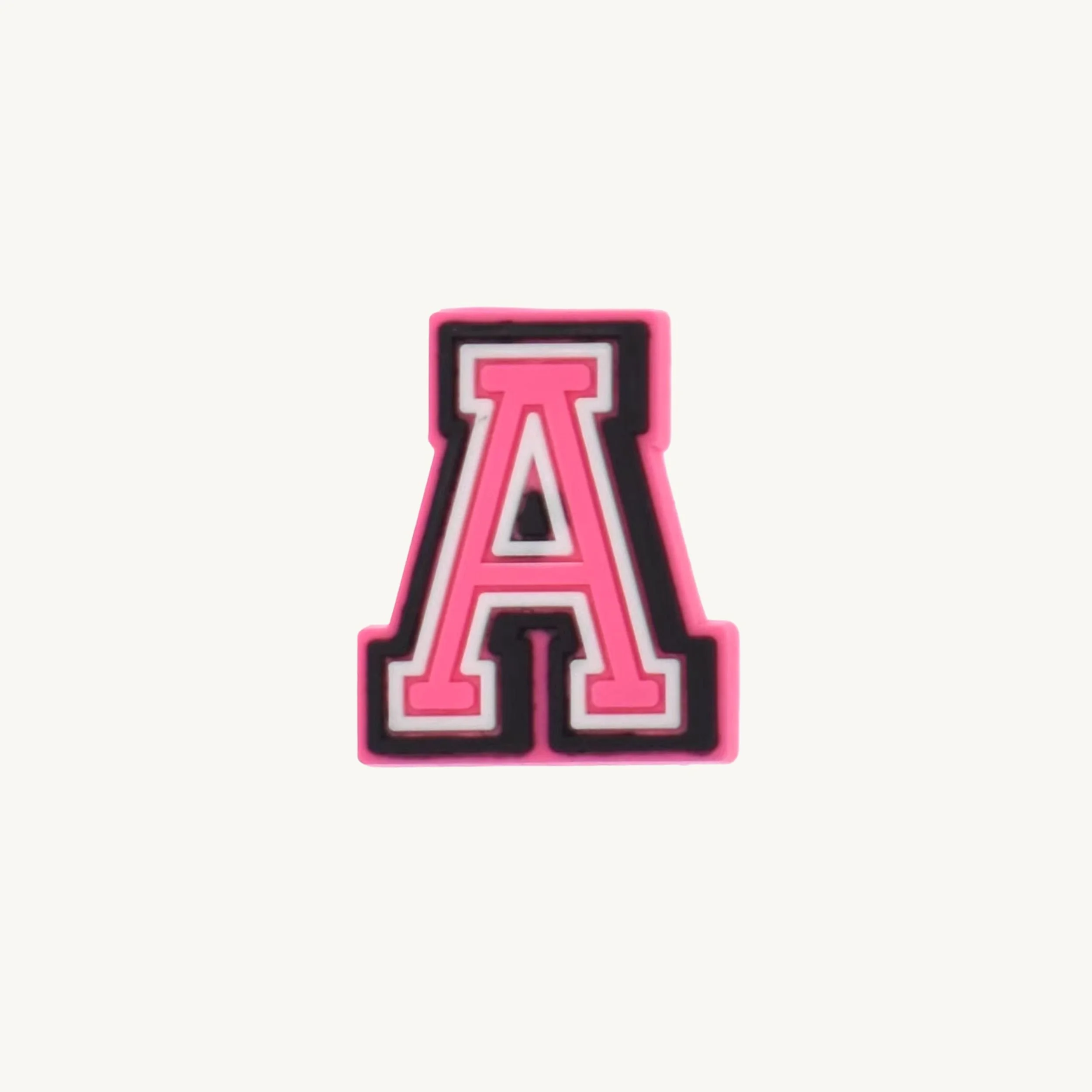 Pink varsity initial letter A charm by CharmyKidz for customizable hair accessories