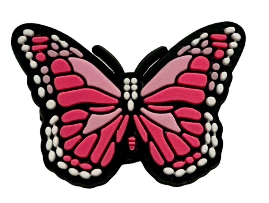 Bright pink monarch butterfly charm by CharmyKidz for customizable hair accessories