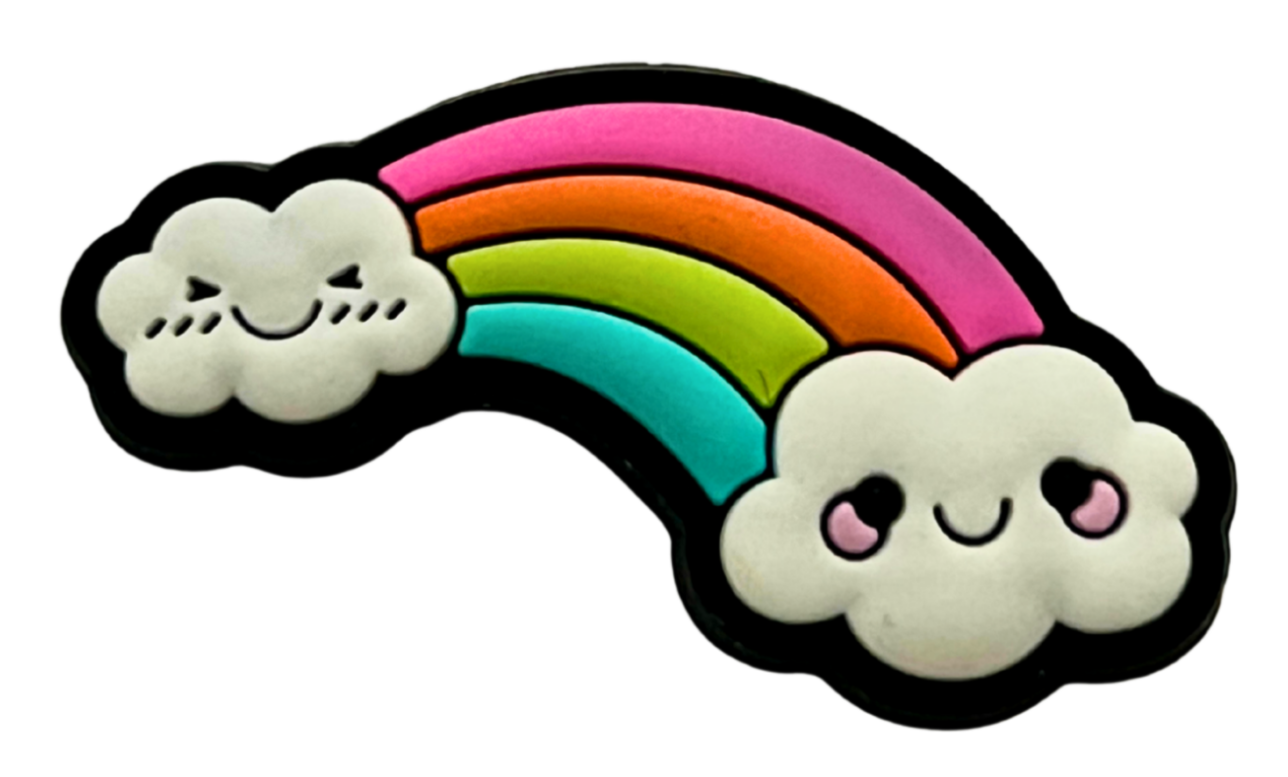 Cute colorful rainbow with smiling clouds charm by CharmyKidz for customizable hair accessories