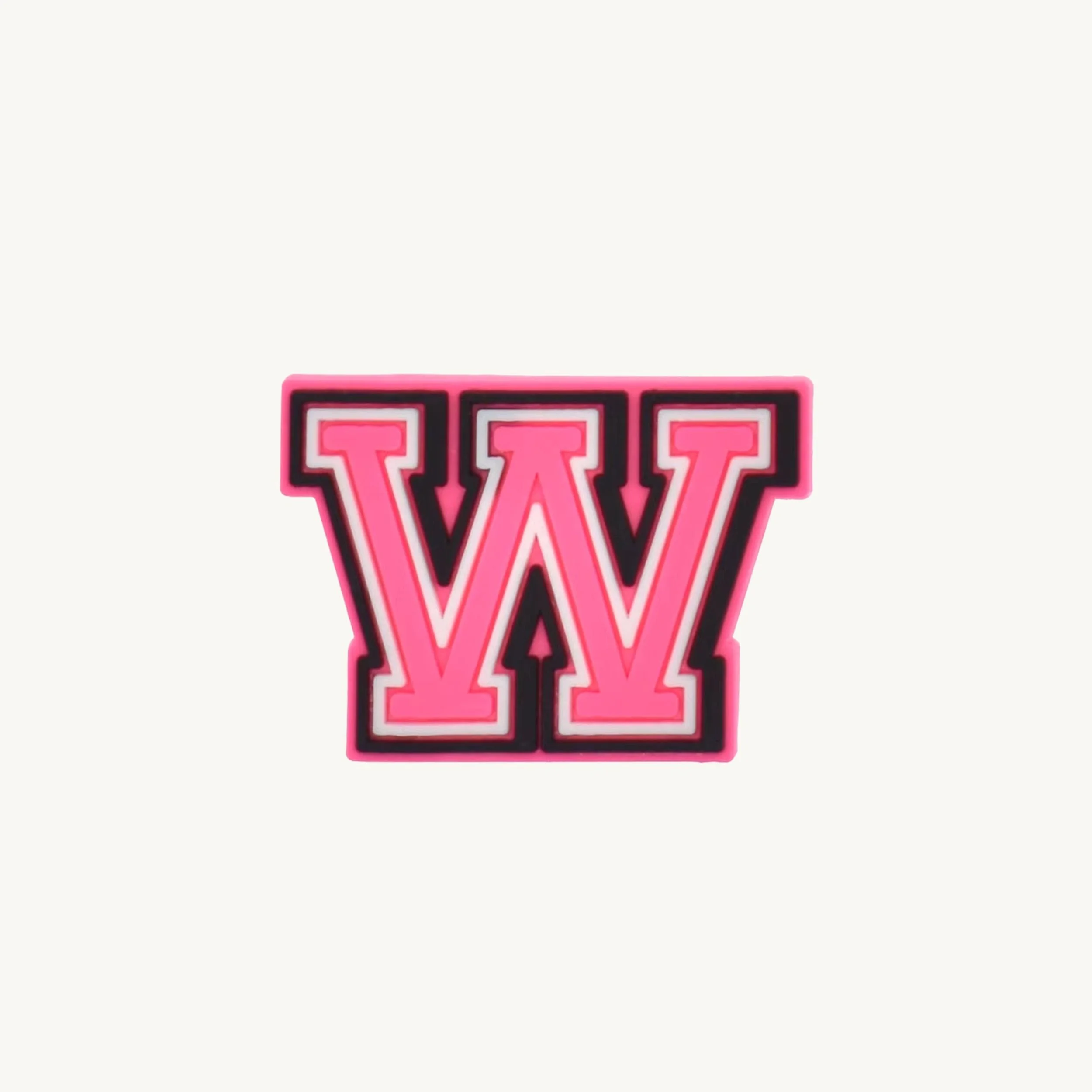 Pink varsity initial letter W charm by CharmyKidz for customizable hair accessories