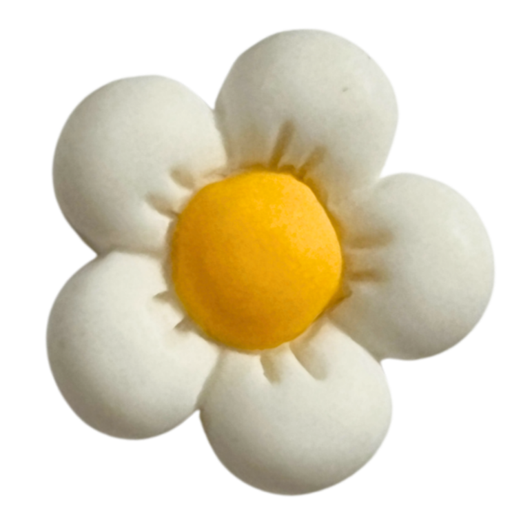 White flower daisy charm with yellow center by CharmyKidz for customizable hair accessories