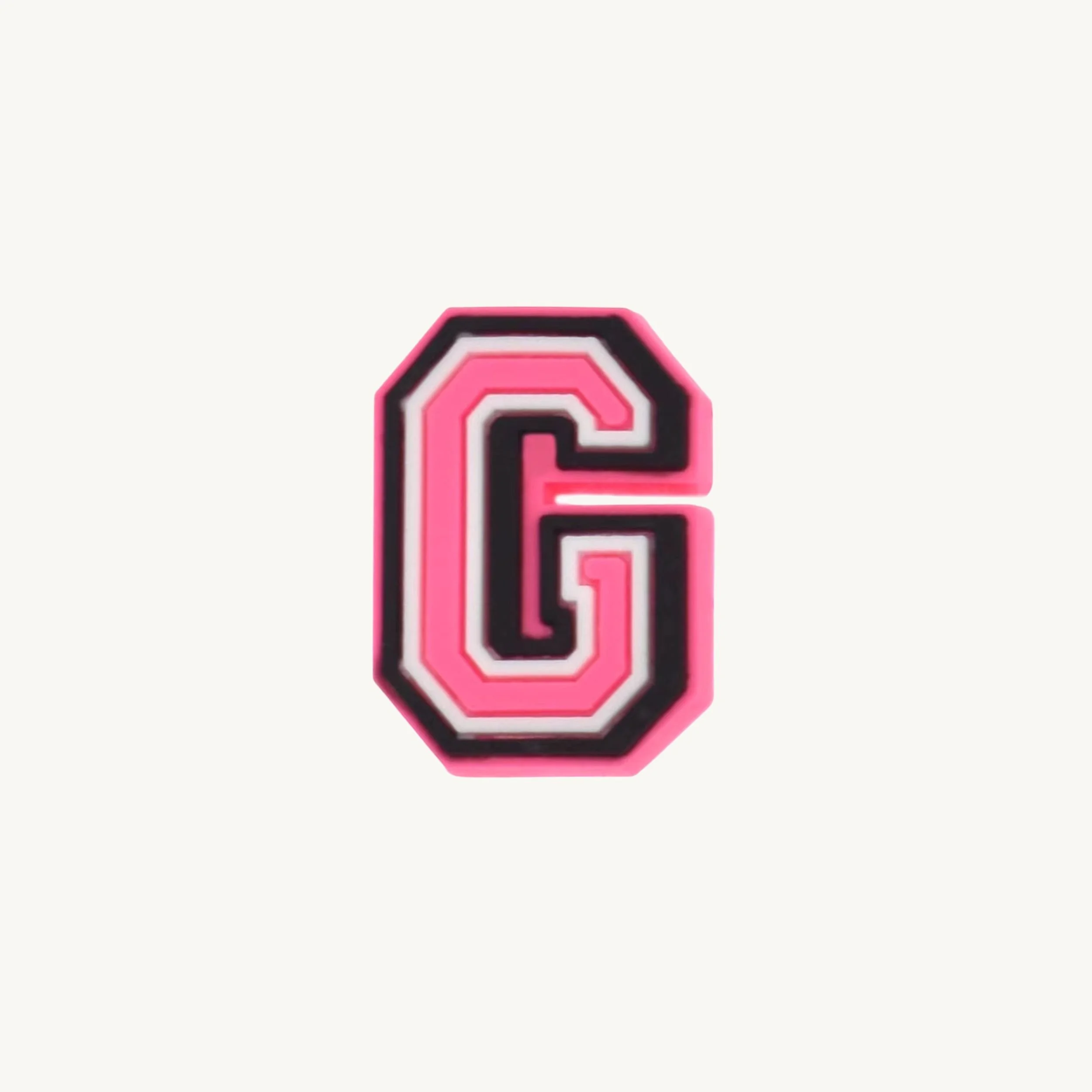 Pink varsity initial letter G charm by CharmyKidz for customizable hair accessories