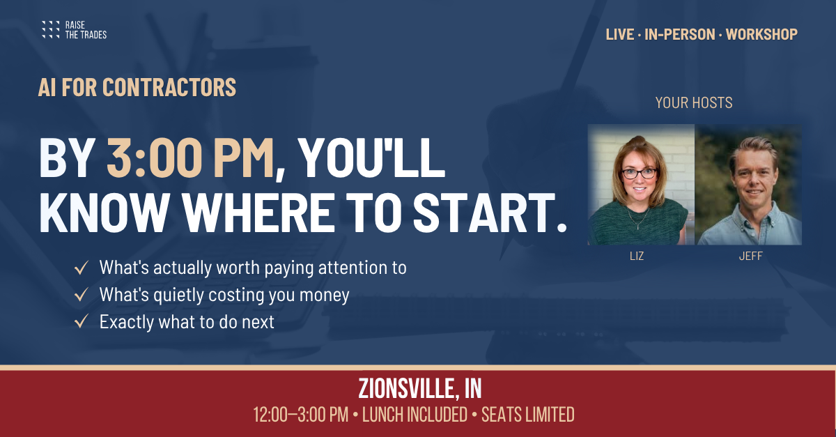 2026 AI for Contractors workshop promotion in Zionsville, Indiana