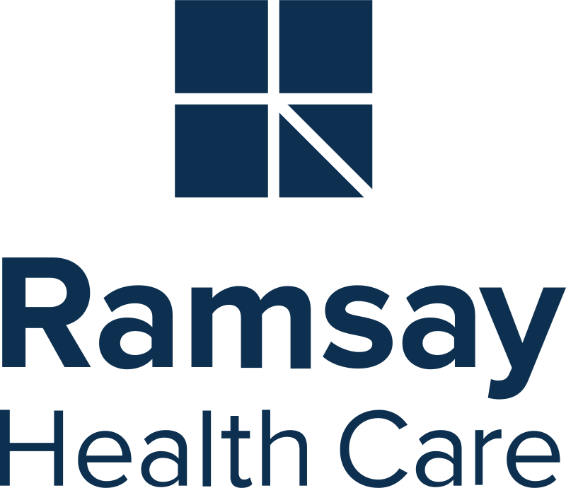 Ramsay Health Care logo featuring a stylized blue graphic with four sections and the words 'Ramsay Health Care' in blue text.