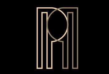 Pola Practice logo featuring Art Deco-style geometric design with gold lines on black background, forming an abstract symmetrical pattern.