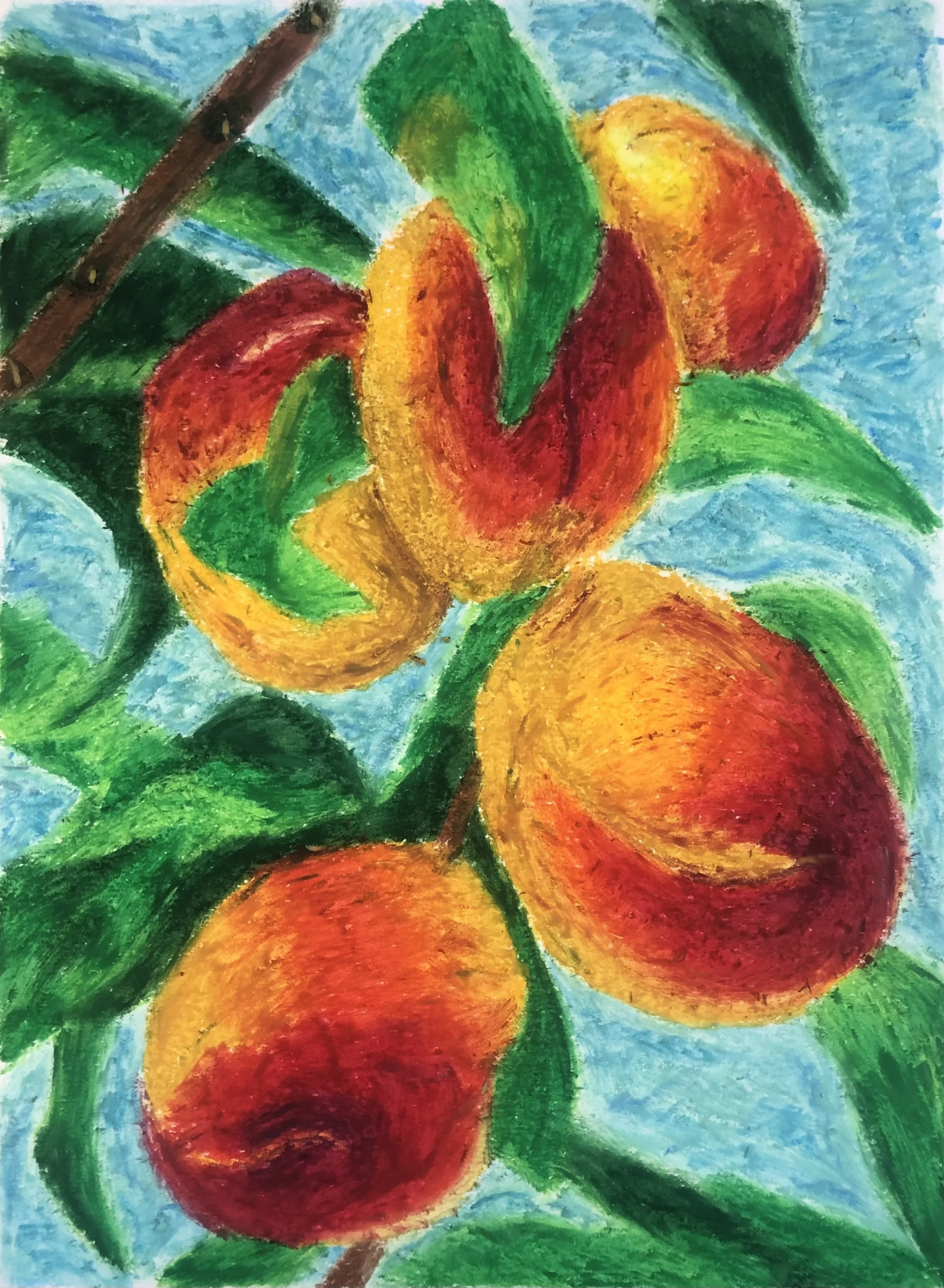 Framed Peaches Oil Pastel - Original