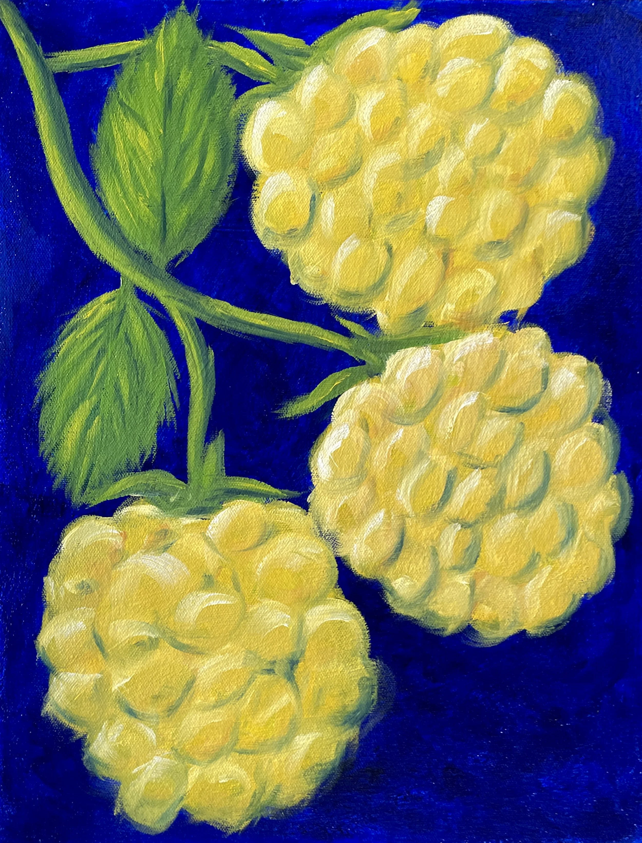 Yellow Raspberries Original Painting (11 x 14 inches Hand Stretched Canvas)