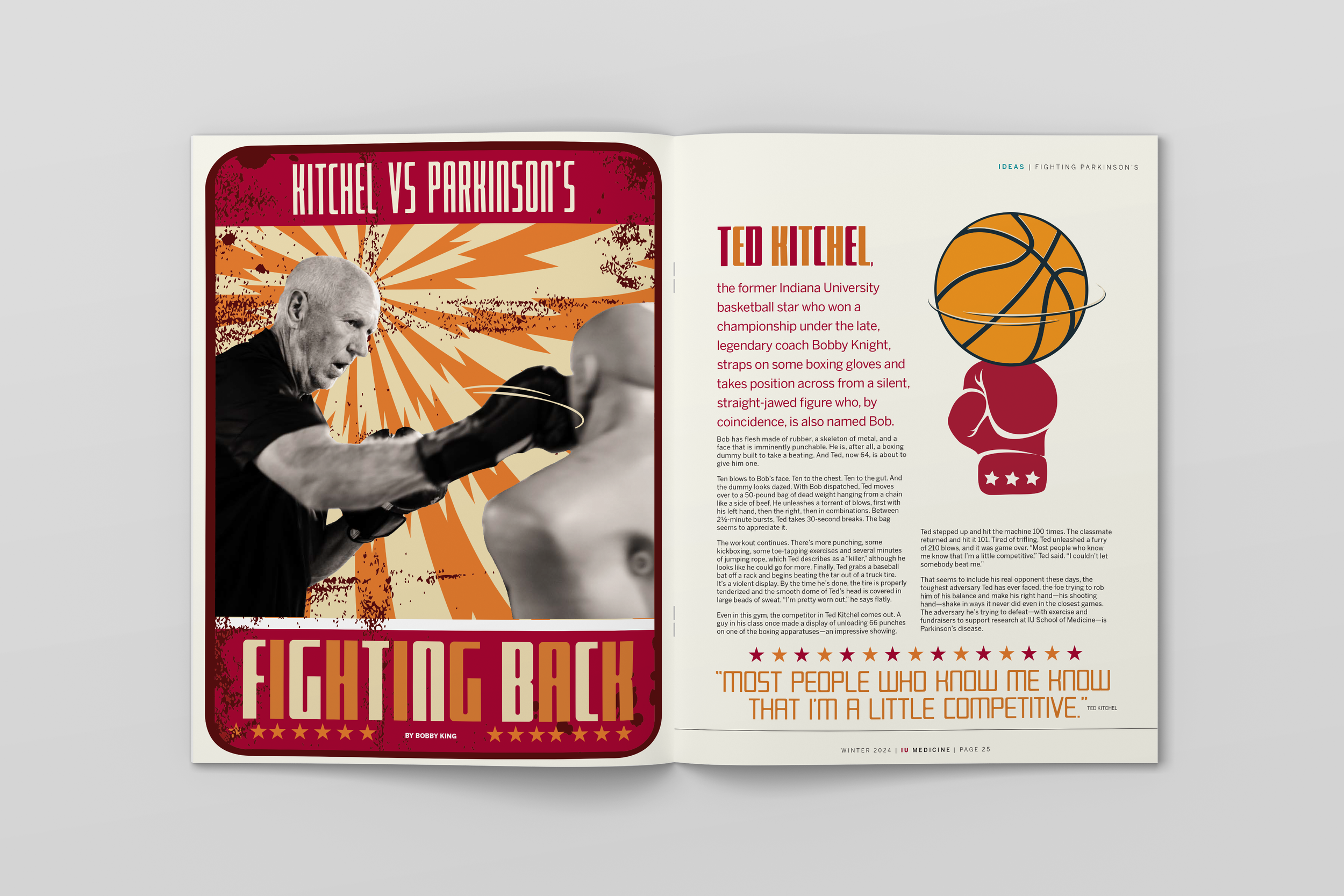 magazine spread with a collaged image on the left and text and imagery on the right