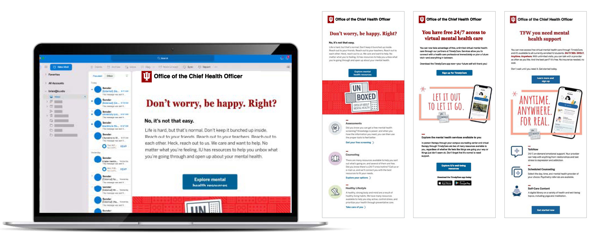 mockup of a laptop with email designs next to it