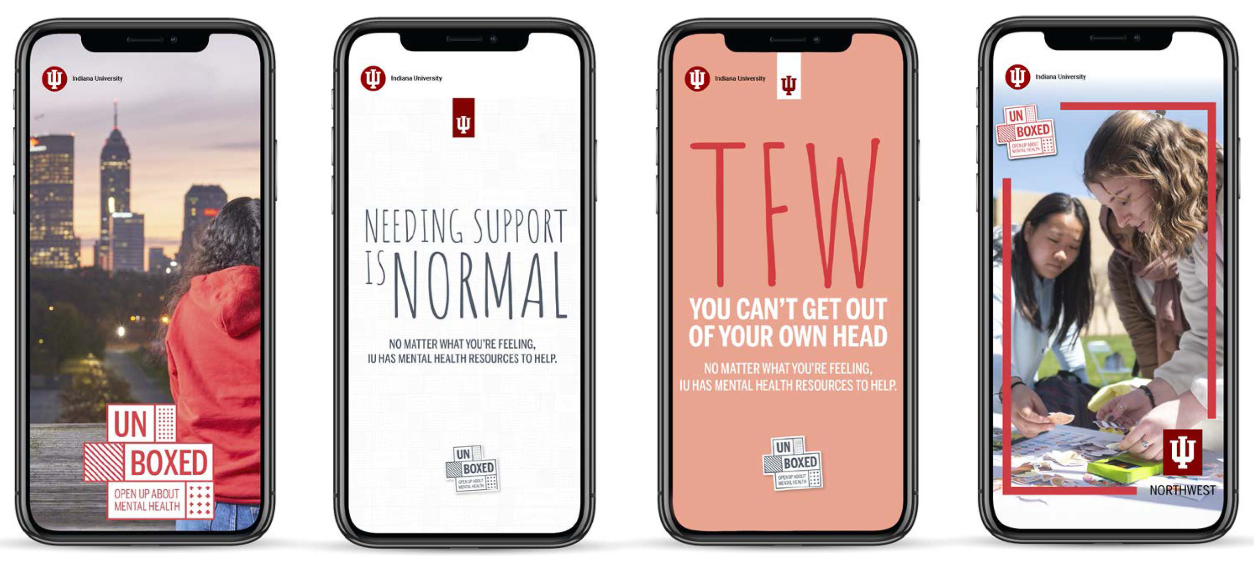 collage of 4 phones showing various social media graphics