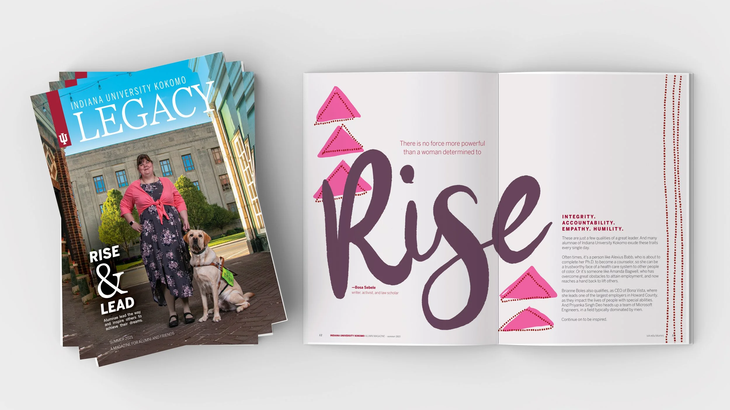 a stack of magazine and an open spread