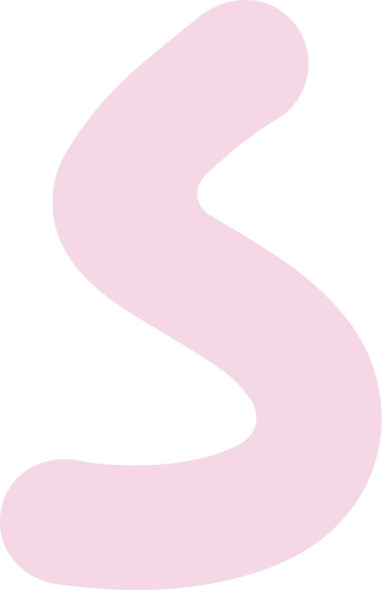 A large, light pink, stylized letter 'S' against a black background.