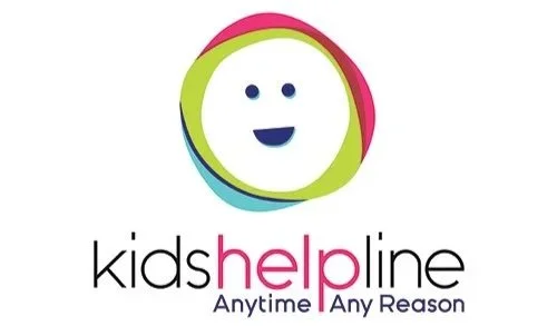 KidsHelpLine logo featuring a smiling face with colorful circles around it and the text "kidshelpline Anytime Any Reason".