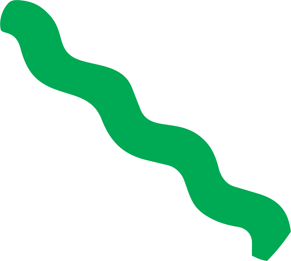 A green, winding road or pathway on a black background.