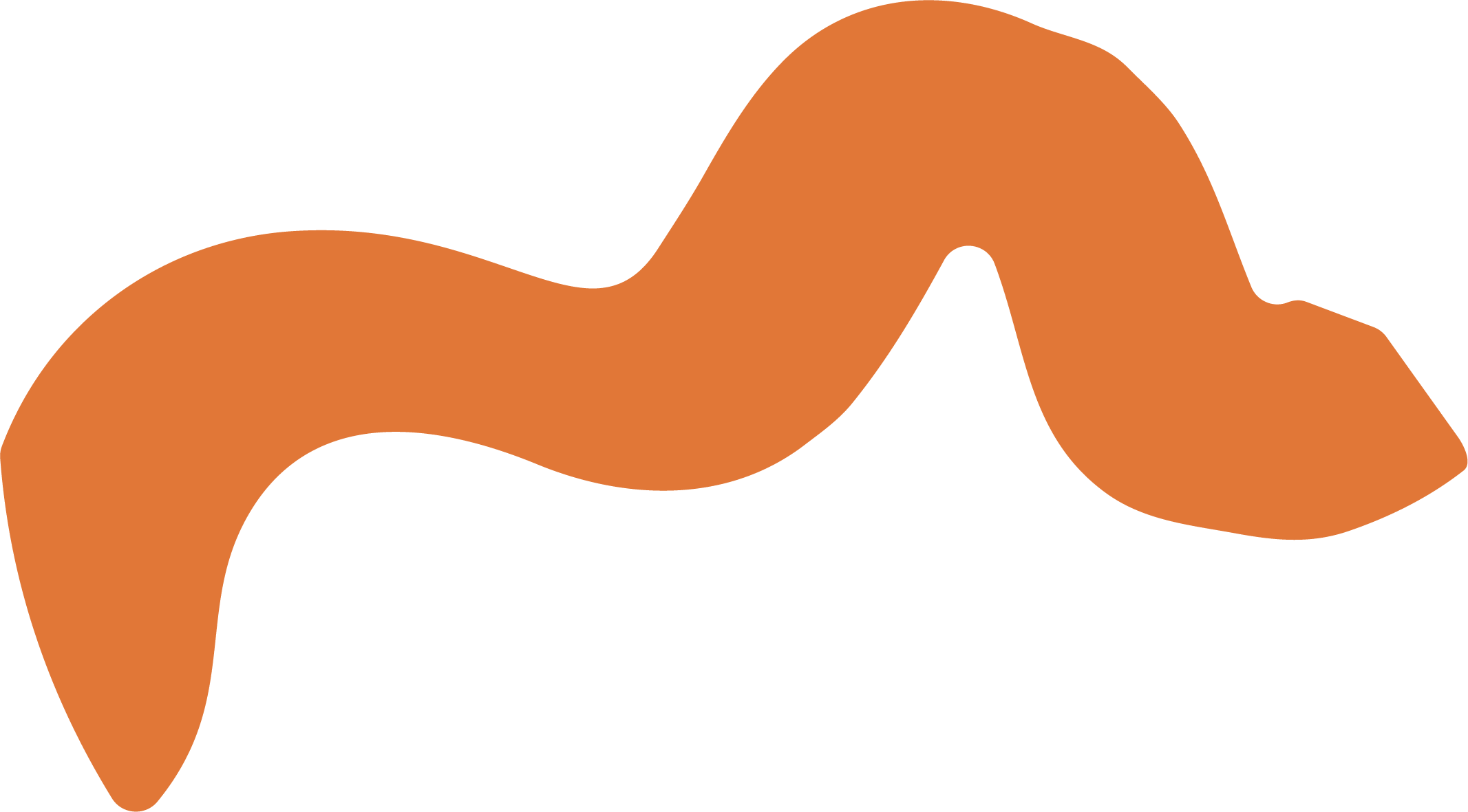 Abstract orange and black minimalist logo with flowing, curved shapes.