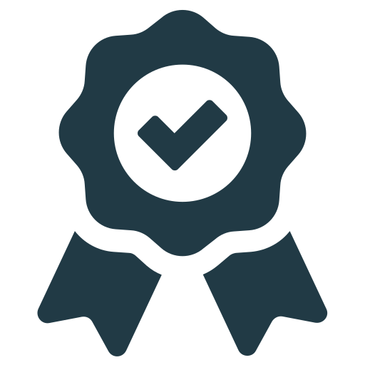 Certification badge with a checkmark in the center.