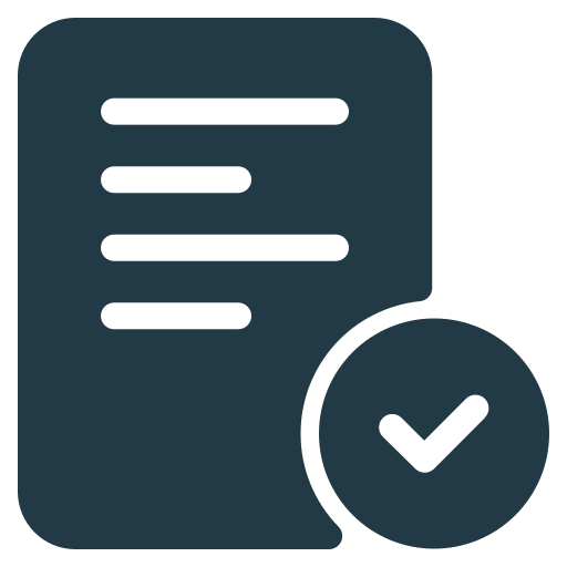 Icon of a document with a checkmark.