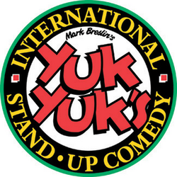 Yuk Yuk's Comedy Club logo with a black, yellow, and red circular design and bold red lettering.