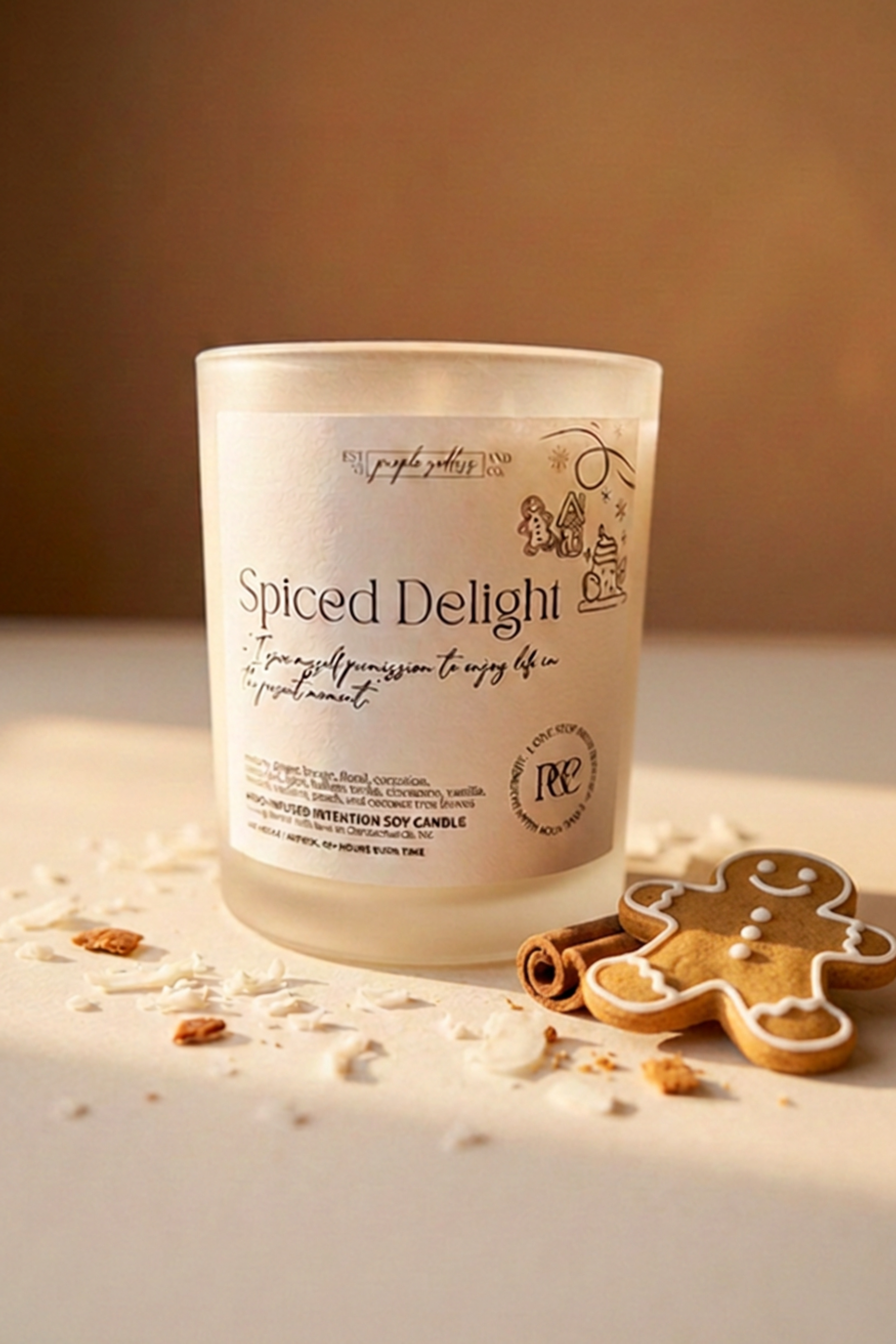 Spiced Delight 250g | Creamy Coconut & Gingerbread ~ Reiki Infused Intention Soy Wax Candle