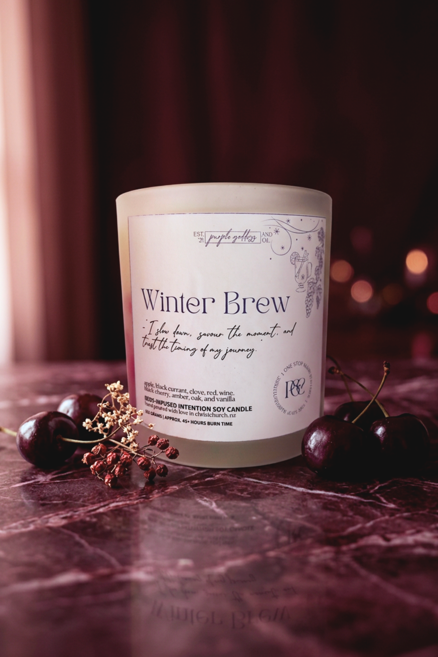 Winter Brew 250g | Black Cherry Merlot ~ Reiki Infused Intention Soy Wax Candle