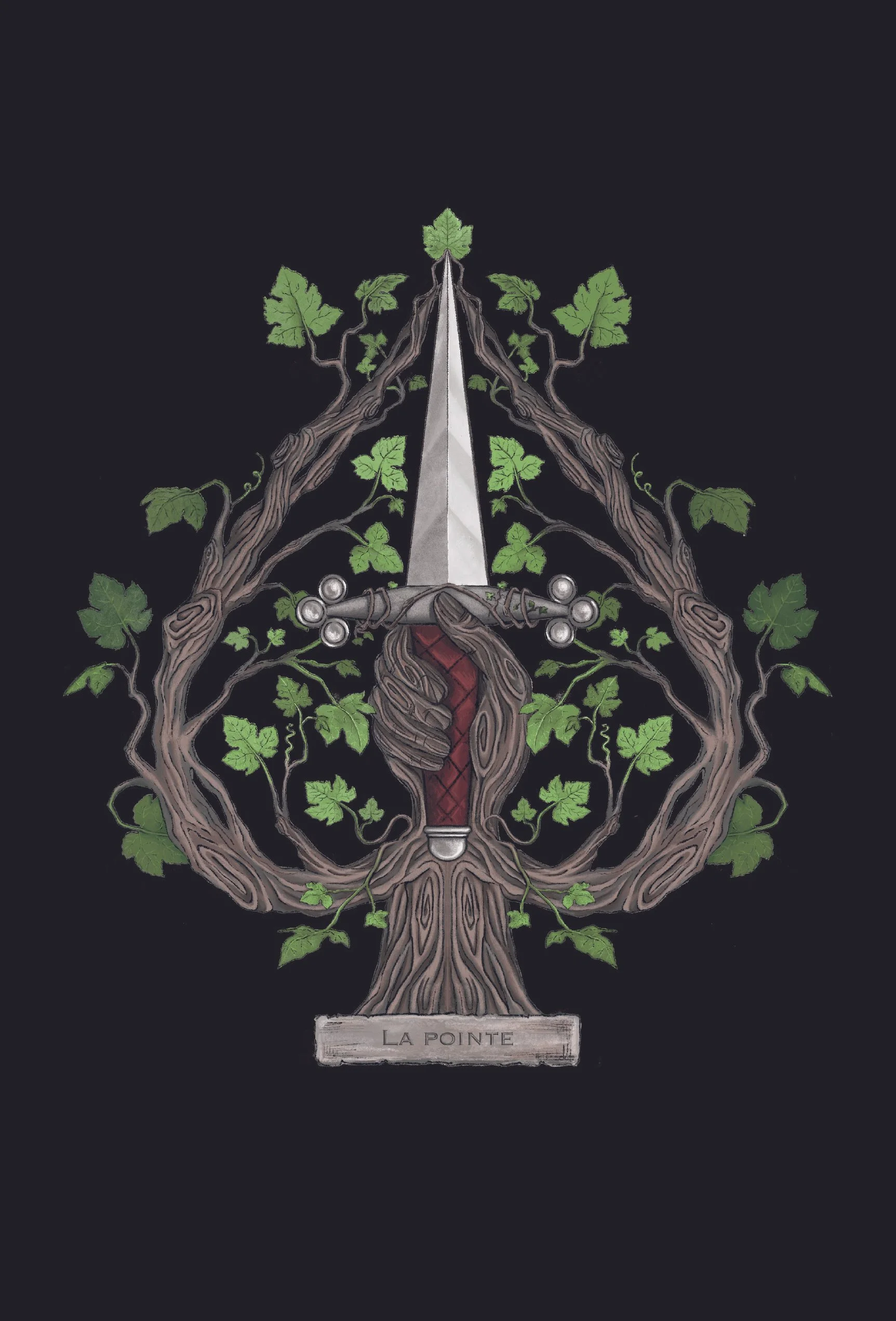 Étiquette La Pointe — illustration originale Procreate, cuvée rouge Les Obrières 2024
