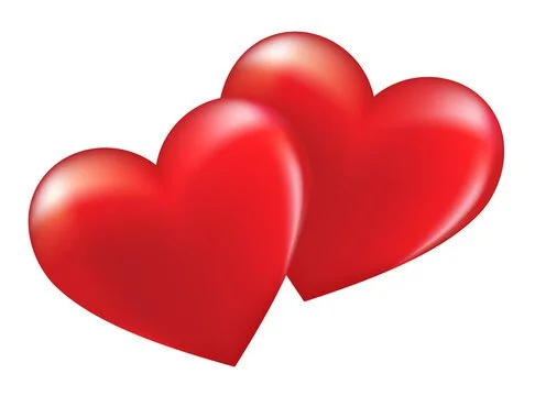 Two red hearts overlapping against a white background.