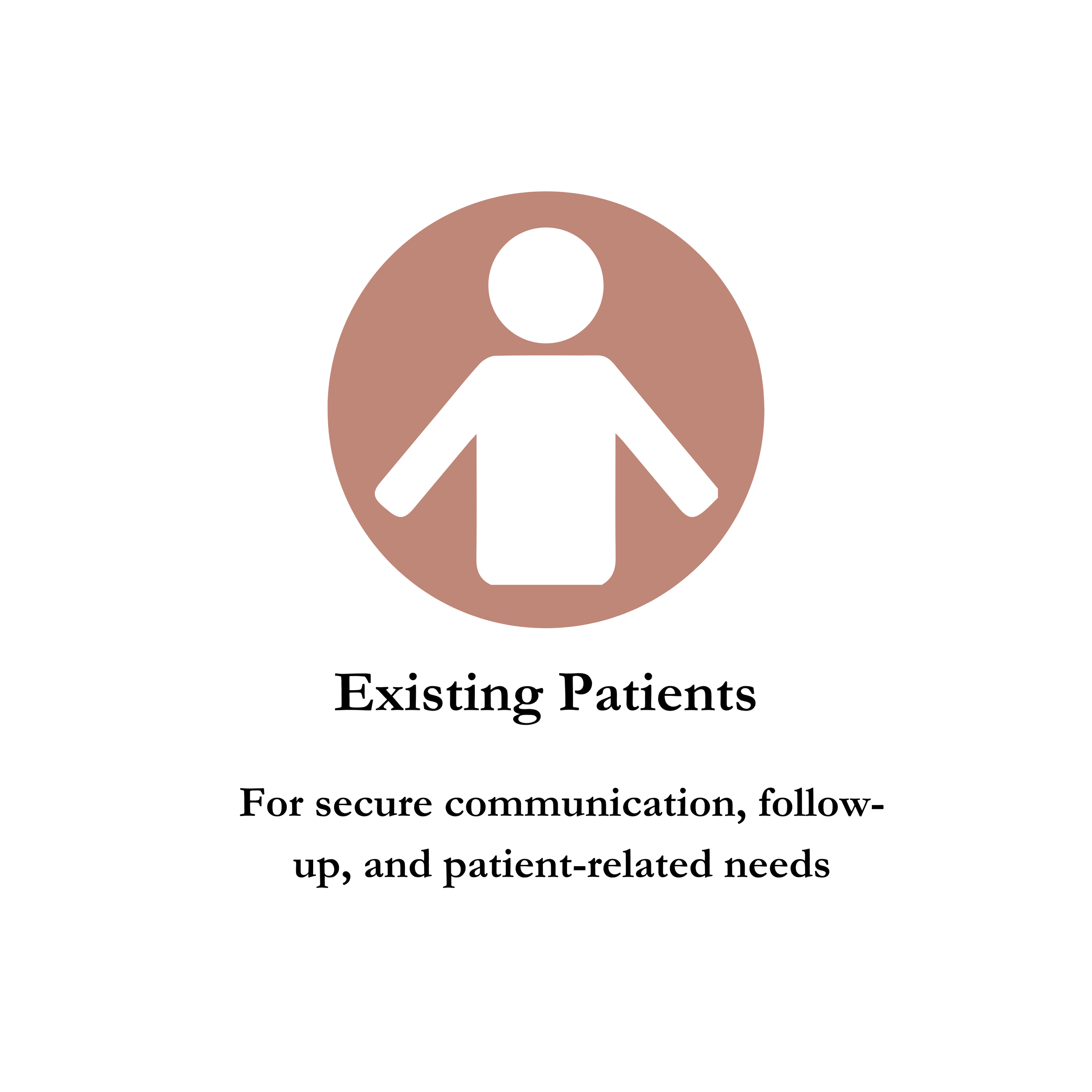 Abstract graphic with a brown circle, a cutout human figure in white, and surrounding text emphasizing the importance of effective communication for patient communication.
