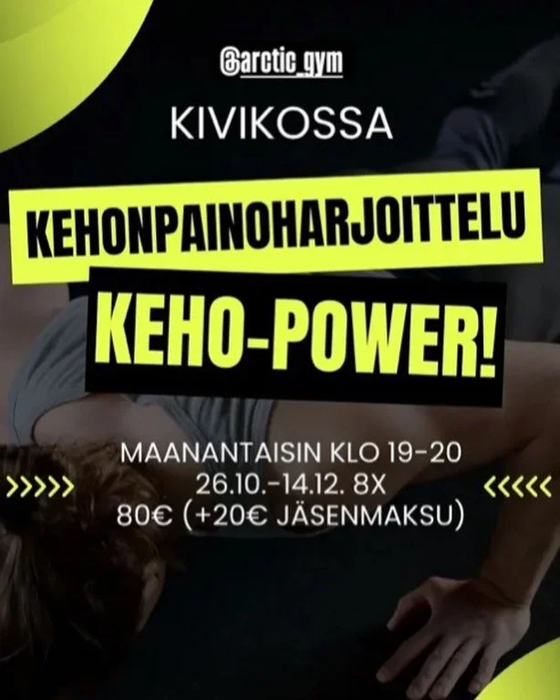 ✨ UUTTA Syksyyn! 🍁 

✨ Kokonaisvaltaista treeni&auml; omalla kehonpainolla!

Tehokkailla tunneilla kehitet&auml;&auml;n monipuolisesti voimaa, liikkuvuutta, kehonhallintaa, tasapainoa, kest&auml;vyytt&auml; ja r&auml;j&auml;ht&auml;vyytt&auml;. Tunt