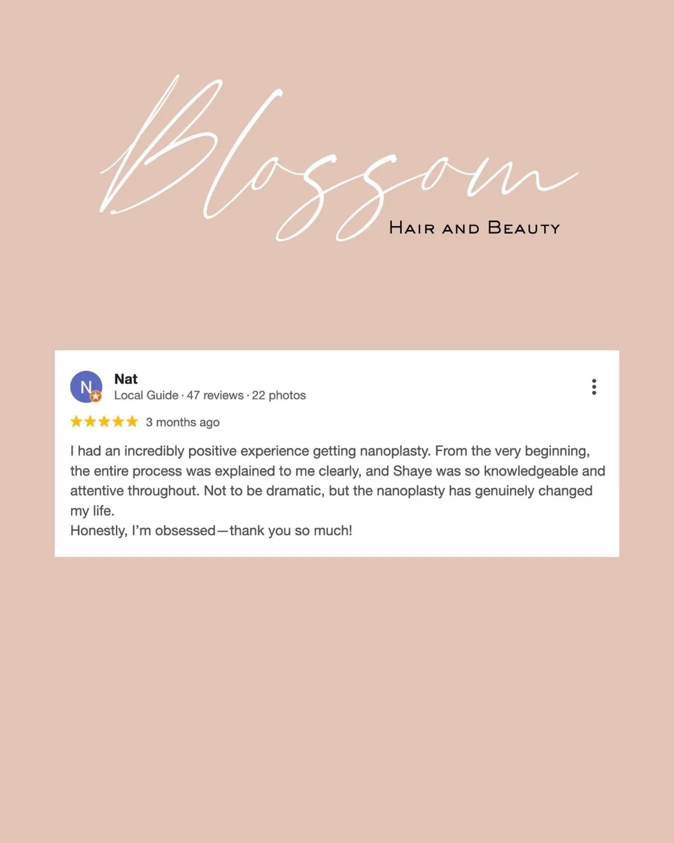 Nothing means more then seeing lovely feedback from our clients 🥹

Your trust in us for all your hair &amp; beauty needs means everything. 

So grateful for every review, every message, every recommendation. 

Thank you for choosing us every time 🤍