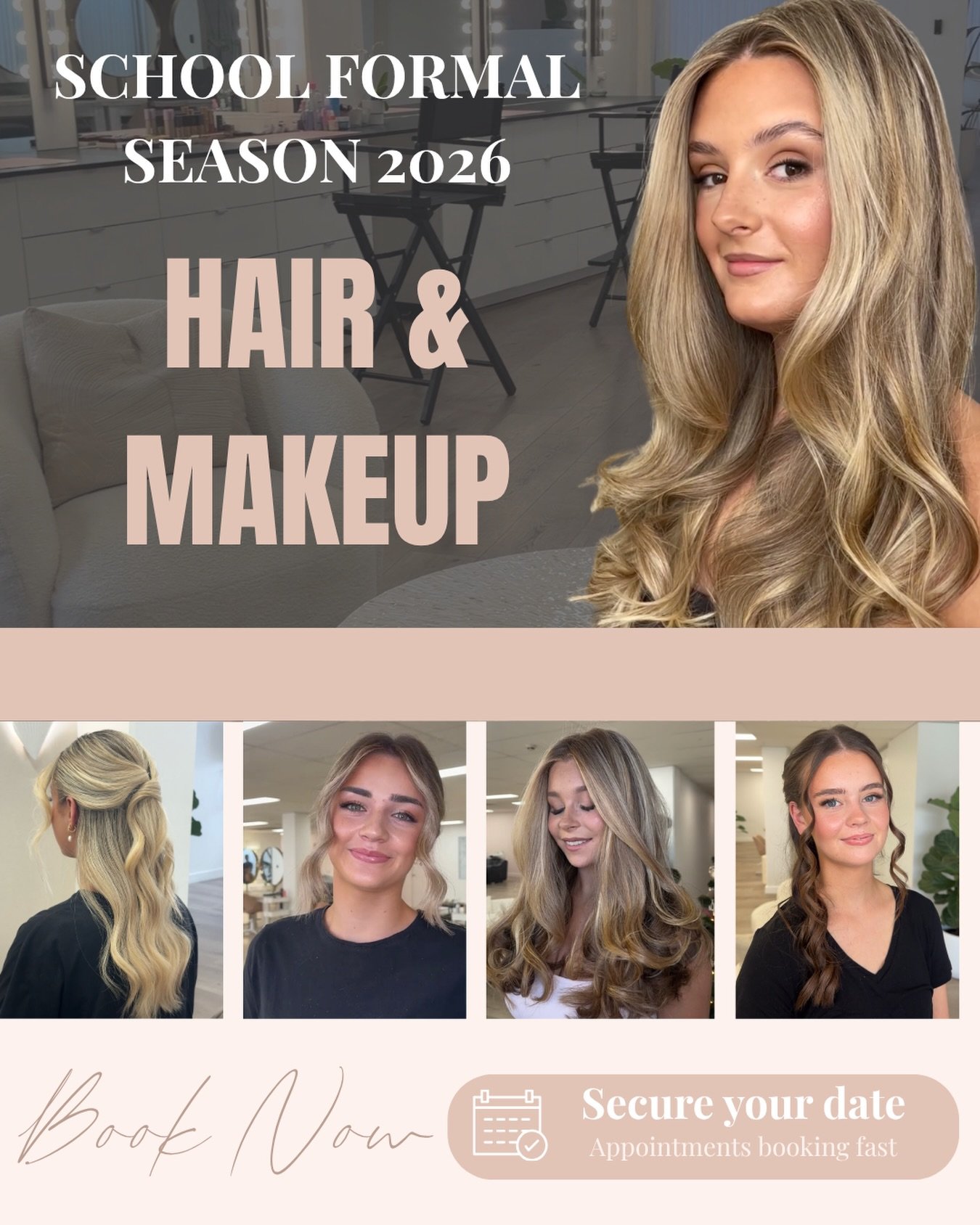 School Formal season books out fast and the biggest stress is trying to co ordinate Hair and Makeup across different places.

We bring both Hair + Makeup together under one roof in our luxe salon, making it simple, fast and organised for your formal 
