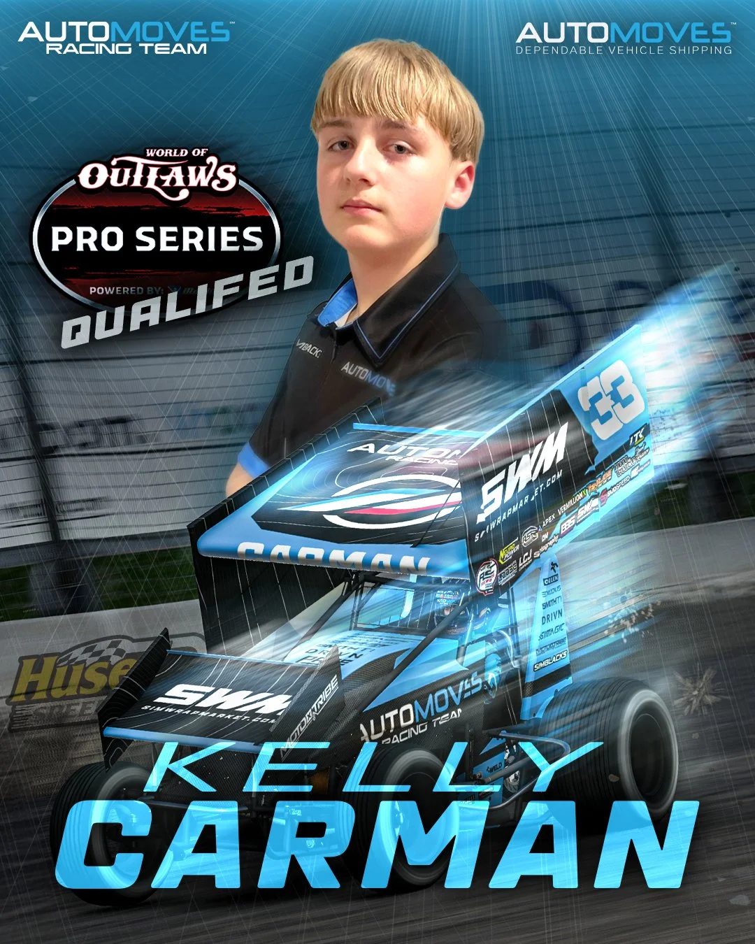 KELLY CARMAN RACING for $11,000USD!

Automoves Ltd.'s Kelly Carman at only 14 years old, and his first attempt he has qualified into the iRacing World of Outlaws Sprint Car Series Pro Series! Nearly 400 Drivers competed to qualify into the Series and