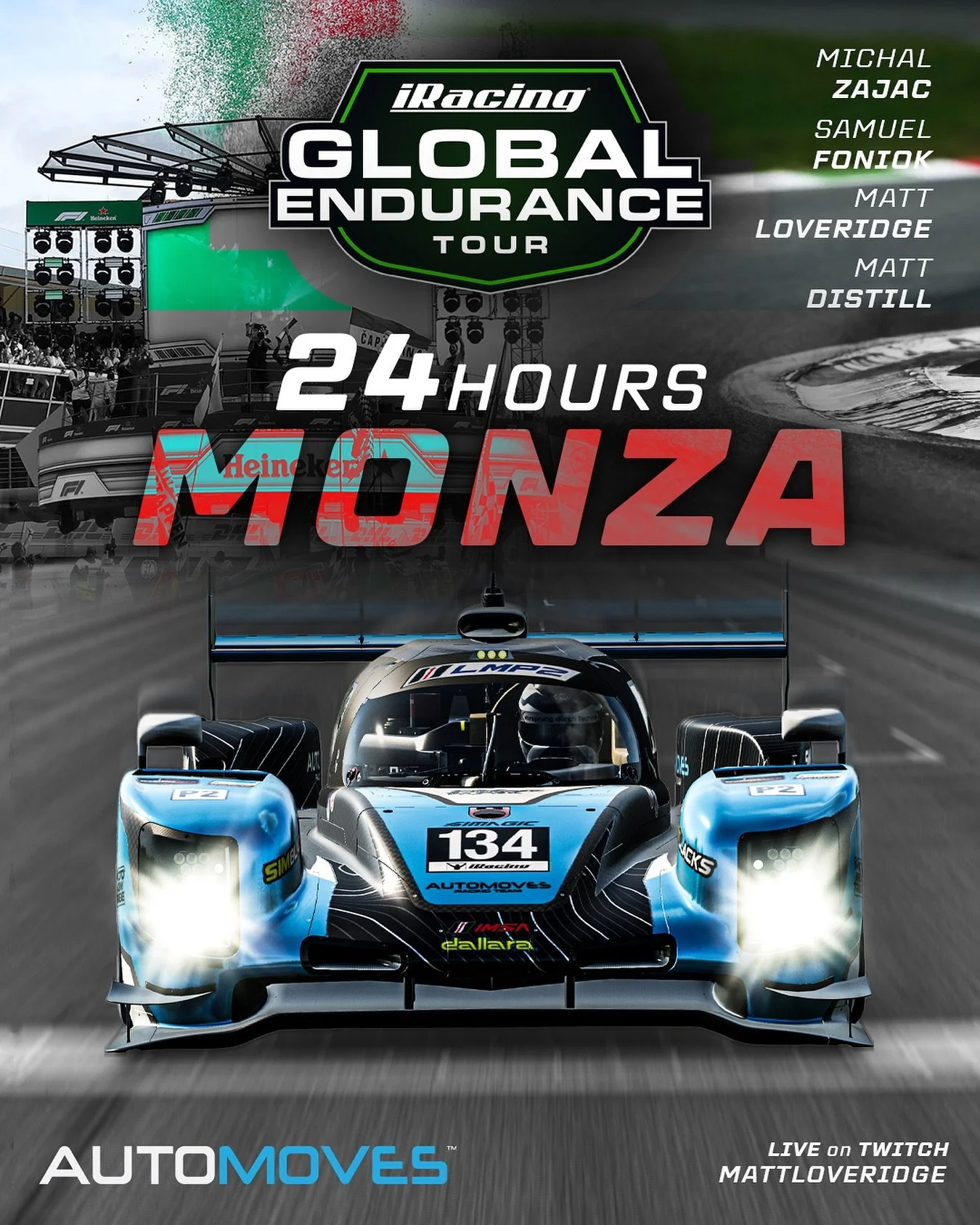 24hrs of MONZA! Round 4 of the Global Endurance Tour is here and the 134 LMP2 is ready to go!

Currently leading the championship we look to continue our podium run and seal it!