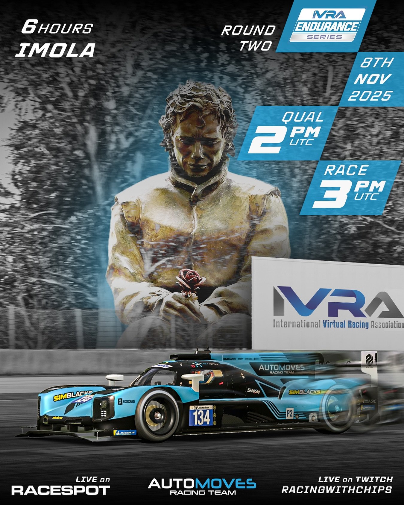 @ivraleague ROUND 2 is here! 6 hours of IMOLA! The team have been in preparation, free practice results are looking promising but anything can happen! 

Watch live on Twitch https://twitch.tv/racingwithchips

#esports #enduranceracing #lmp2 #iracing 