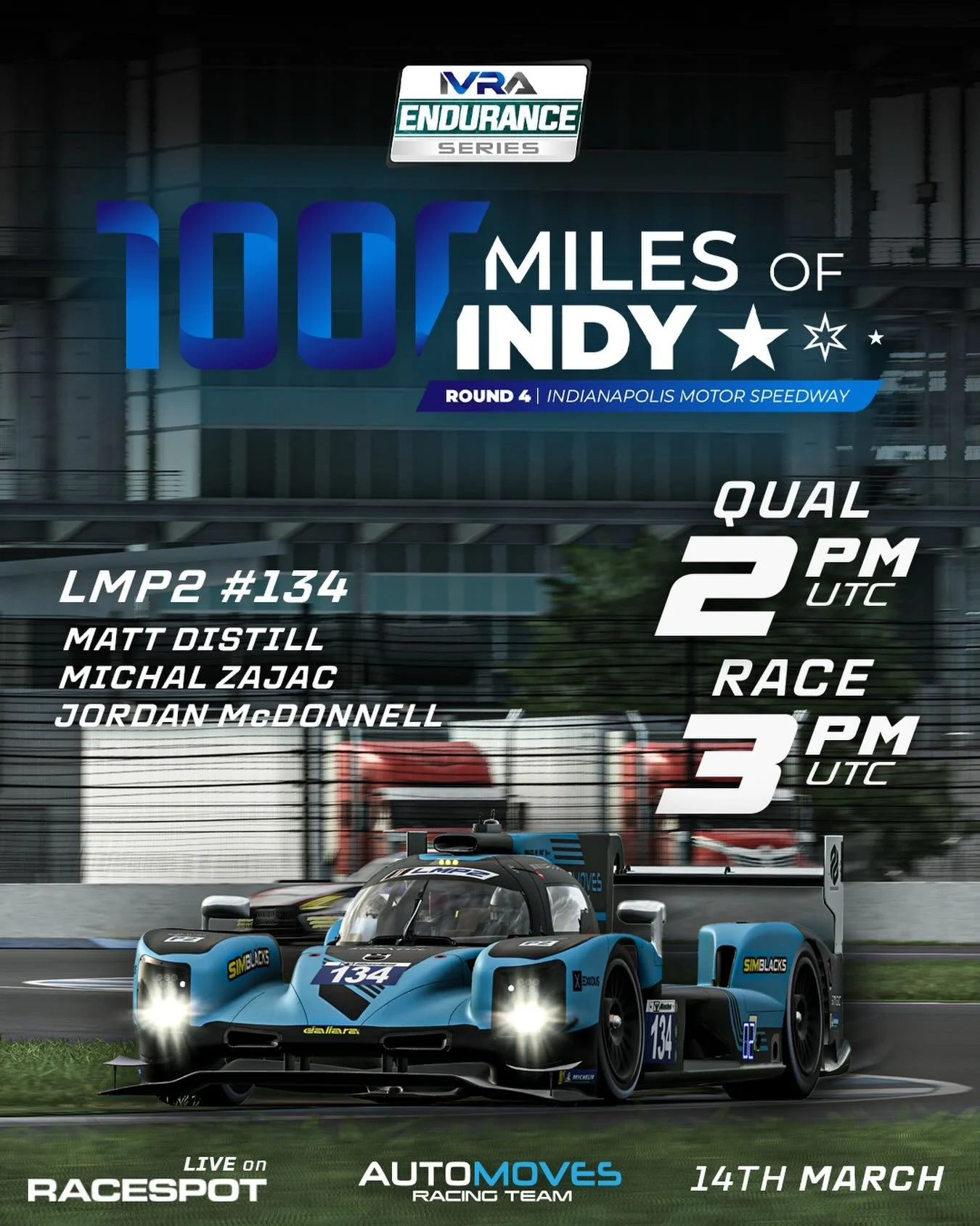 1000 MILES OF INDIANAPOLIS

Round 4 of the International Virtual Racing Association is here! 29 Hours of preparations for the team and its crunch time tomorrow! These races are never easy with the best in the world competing in each class. 

Tune in 