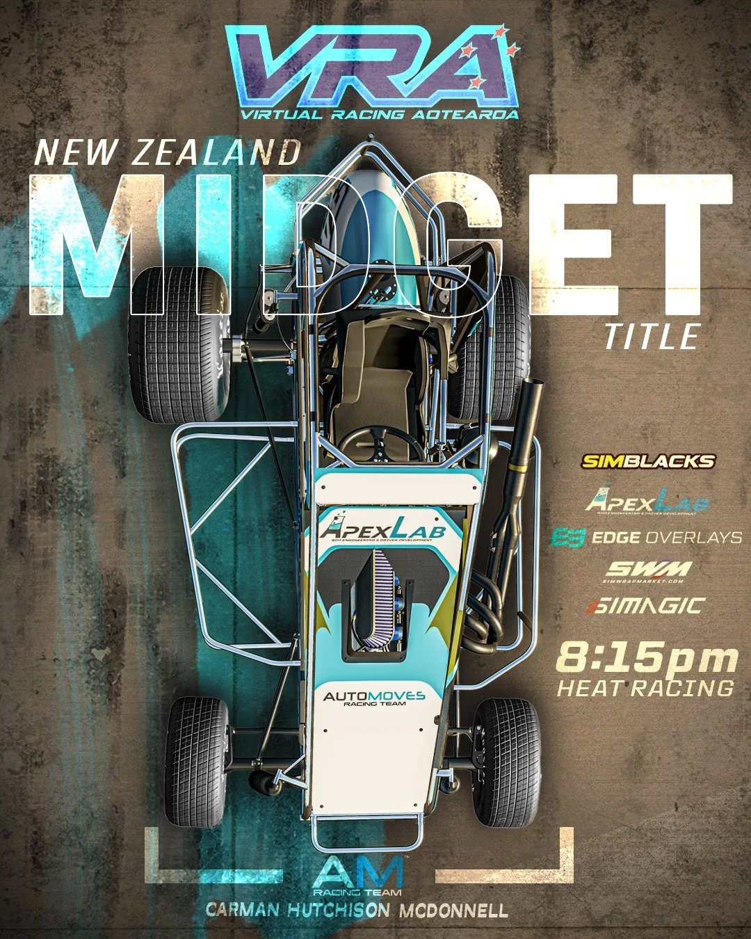 NEW ZEALAND MIDGET TITLE AT @virtualracingaotearoa 

Tonight is one of the biggest events for our Dirt drivers! The prestigious eSports New Zealand Midget Title. 
Numerous real world and eSport talents have won this and to add the 1NZ to one of our c