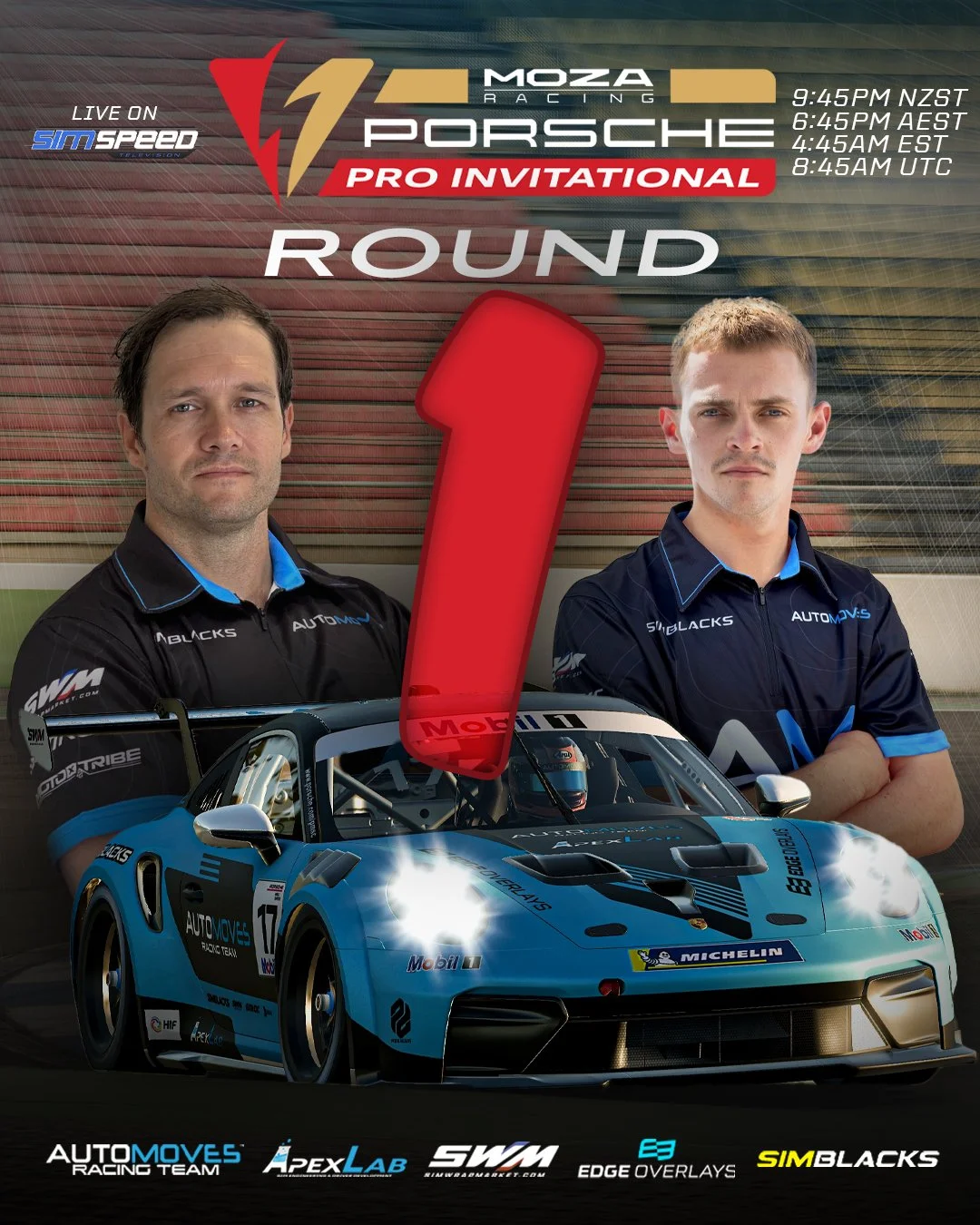 MOZA Racing Porsche Pro Invitational Series STARTS TONIGHT!

Hugo Allan &amp; Kory Lazarus start their Championship campaign tonight at Hockenheimring for Round 1 of the Moza Racing Porsche Pro Series!

40 of the fastest Porsche drivers in Oceania ar