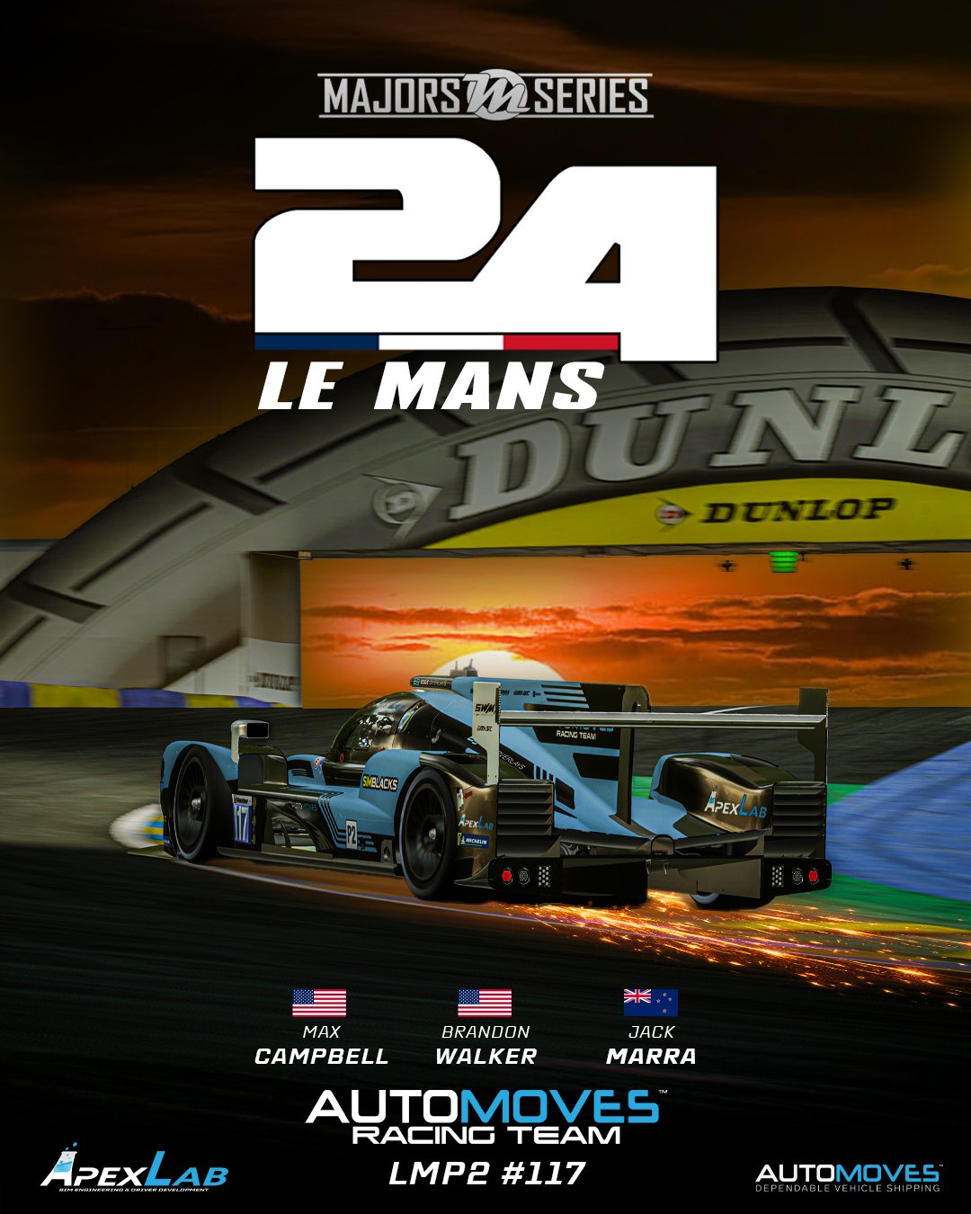 🏁 MAJORS 24HR LMP2 #117 JOINS THE GRID 🏁

Out of an astonishing 224 entered teams, our LMP2 #117 has secured a place inside the Top 15 heading into one of the biggest endurance races of the year.

Driver lineup for the #117:
🇺🇸 Max Campbell
🇺🇸 