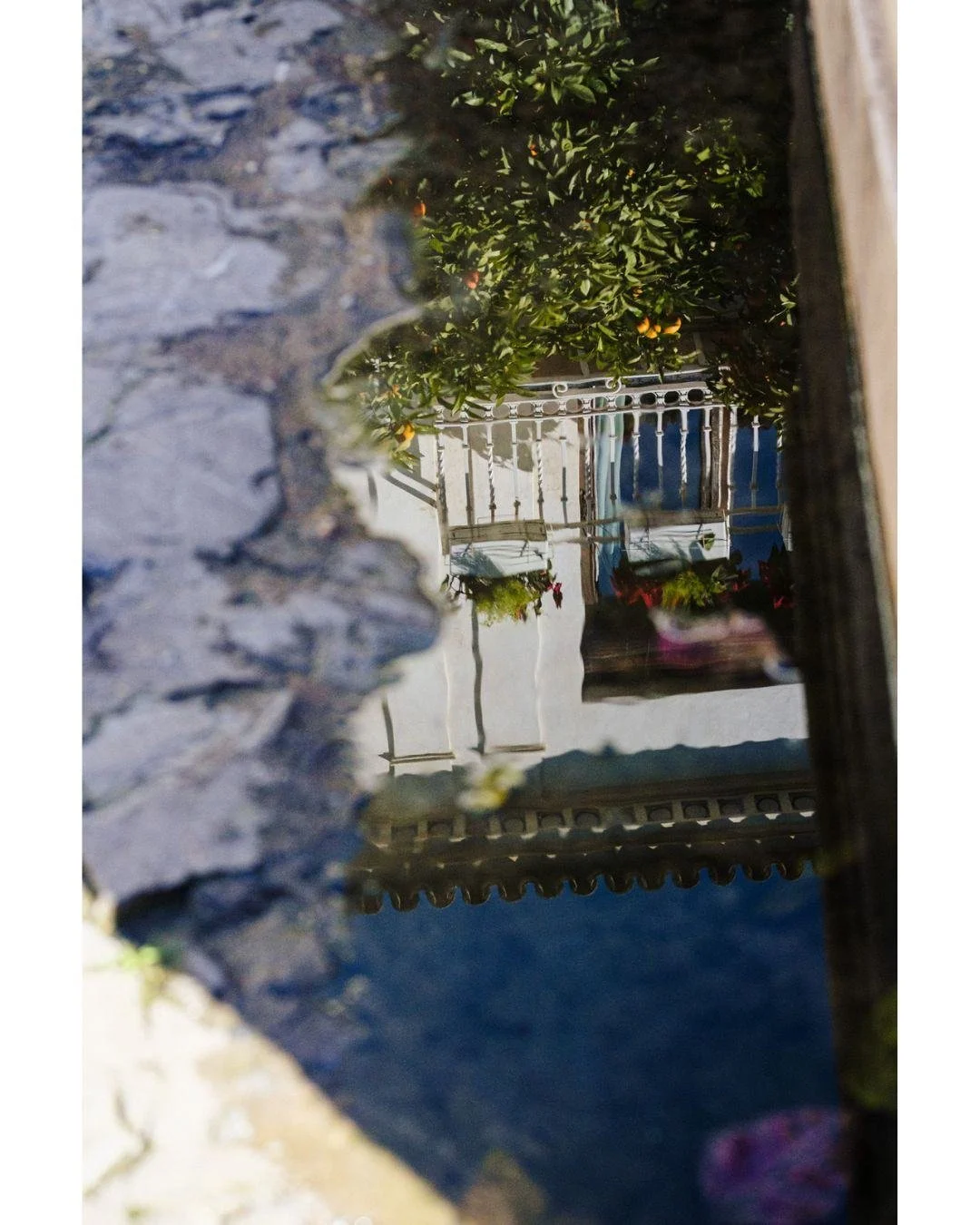 Finding the city in the details below. A glimpse of the sky and the street reflected in a puddle, blurring the line between the stone and the clouds.

Encontrando la ciudad en los detalles bajo nuestros pies. Un destello del cielo y la calle reflejad