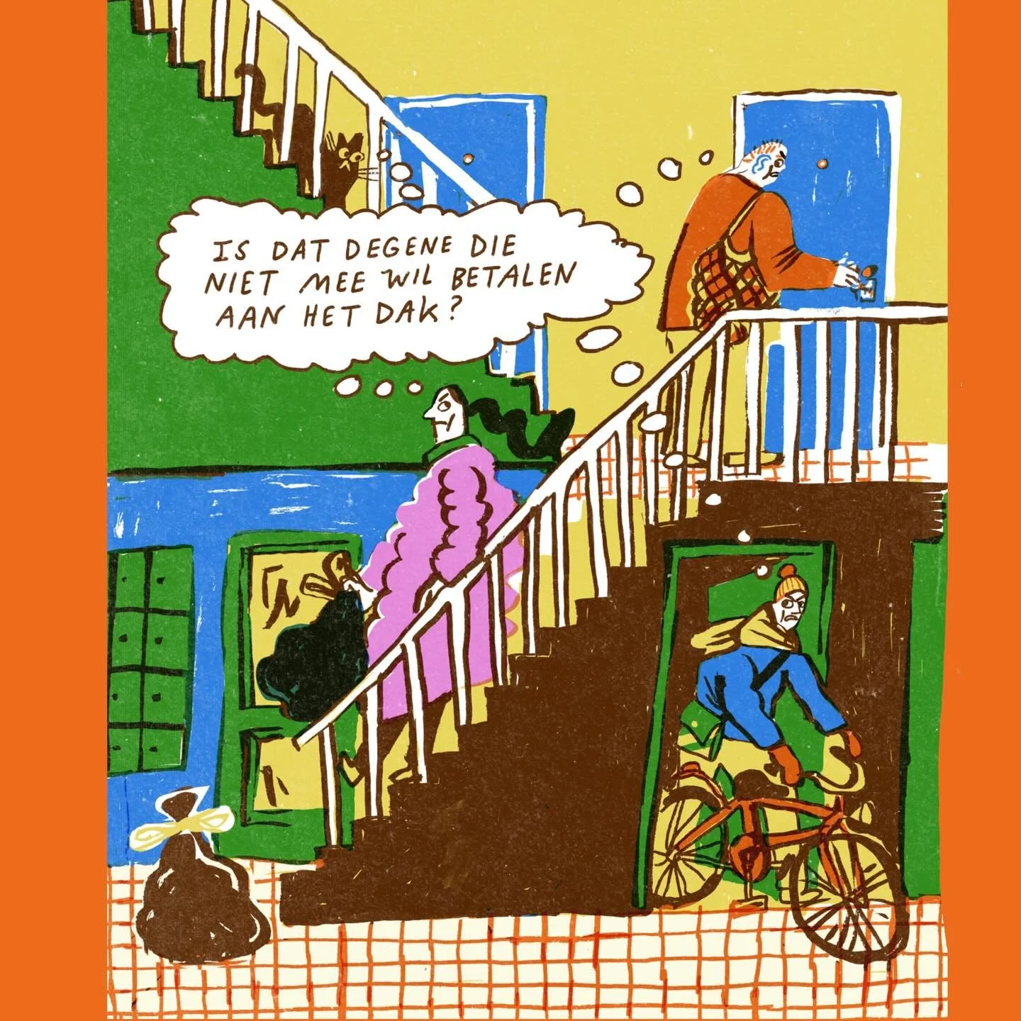 De VVE, wat moet je er mee? Illustraties voor de Tijdgeest van afgelopen weekend. In mijn beperkte ervaring gaat het binnen de VVE 87% van de tijd over het dak waar iets mee is. #illustration #illustratie #editorialillustration #vve #verenigingvaneig