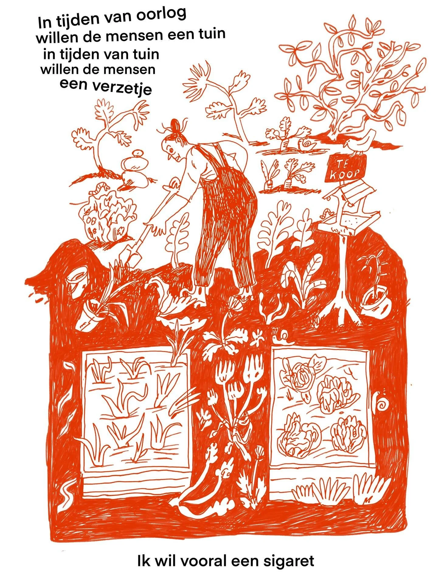 Zelf ben ik ook nog opzoek naar een tuin in Groningen (maar uitsluitend in tijden van (wereld)vrede) #tuin #illustratie #tekstenbeeld #drawing #text #poem #garden #moestuin #fineliner