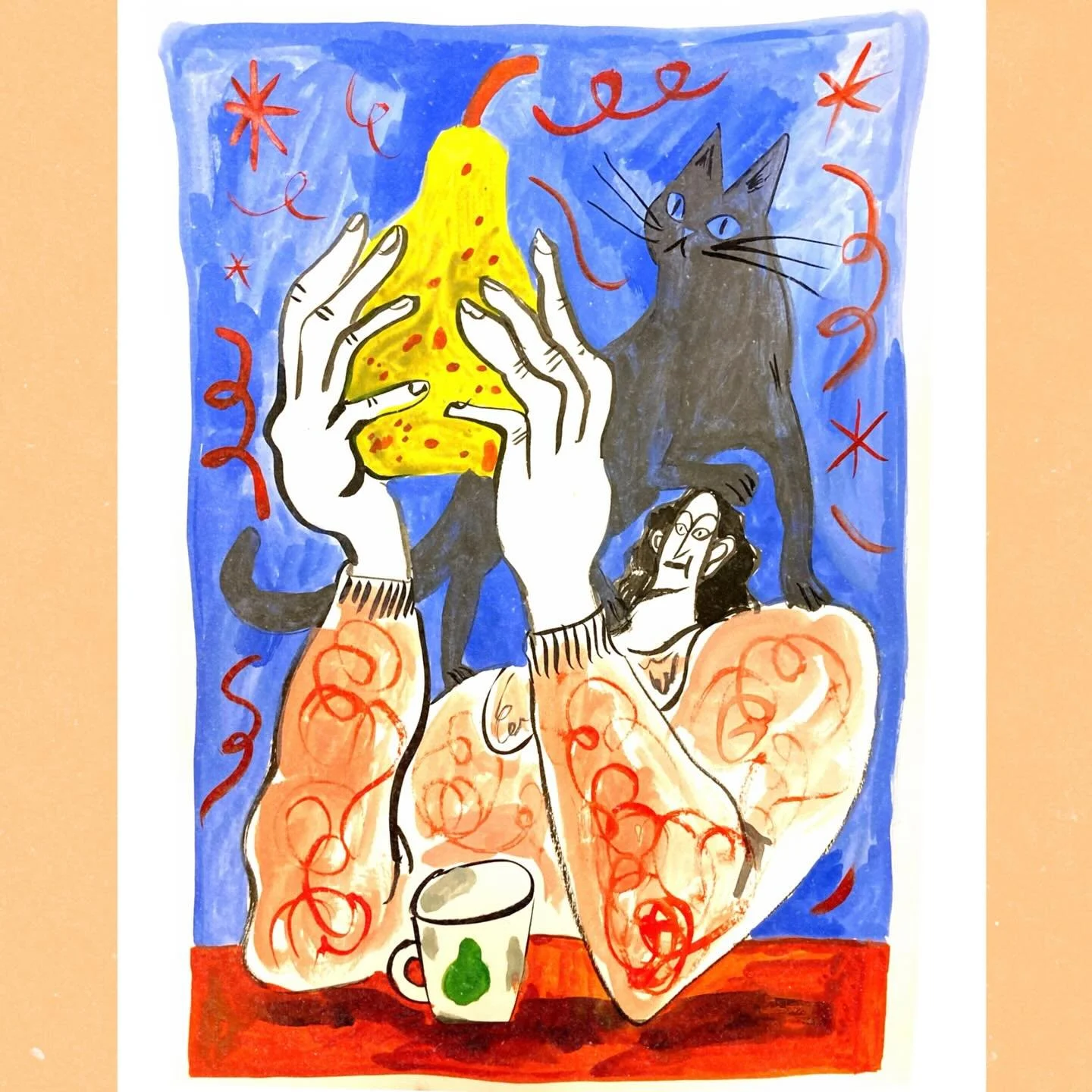 De tekeningen die je voorbij zag komen in mijn laatste reel 🌝🍐 #illustration #illustratorlife #drawing #workinprogress #ink #studiolife #peer #pose #handjes #onderzoek #experiment