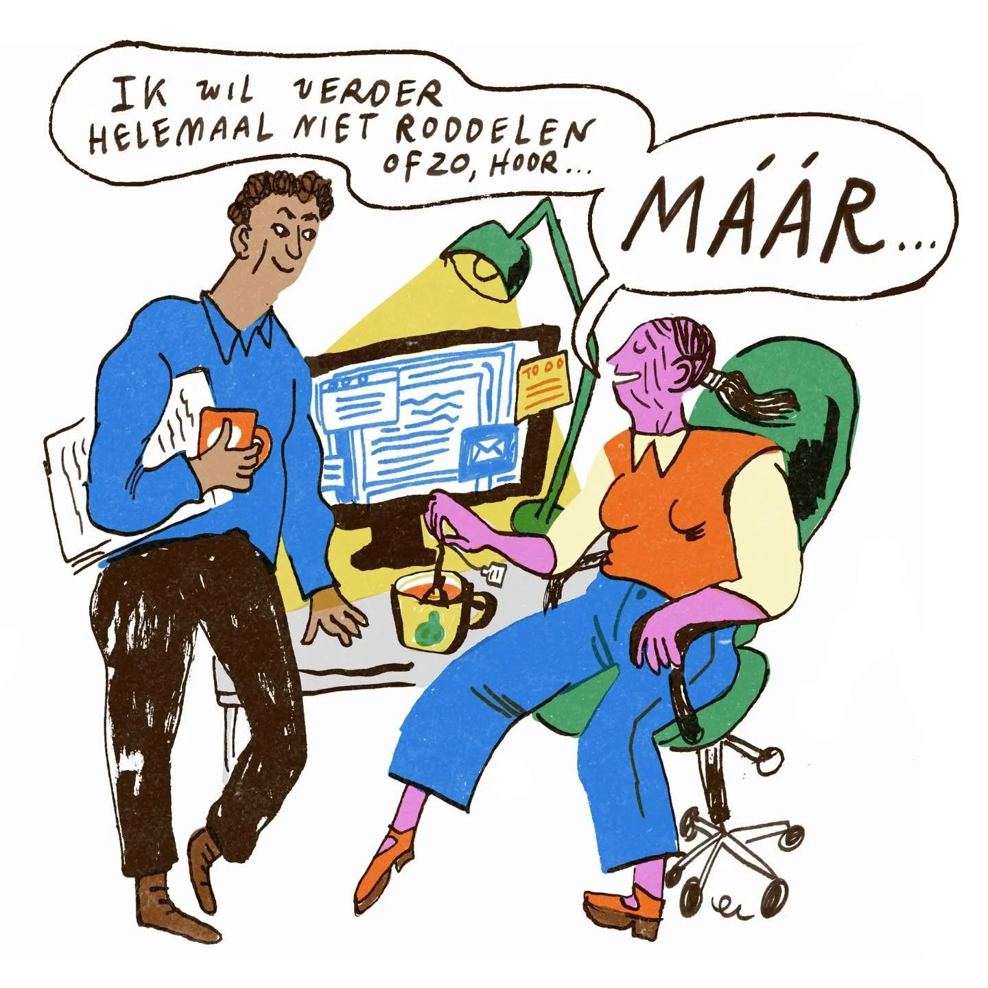 Roddelen is helemaal niet zo slecht, het verbindt mensen met elkaar! Vroeger vlooiden we elkaar (net als apen) maar wie heeft daar nog tijd voor tegenwoordig? Illustraties voor de Trouw, en hergebruikt op mijn substack! Zie link in bio! #editorialill